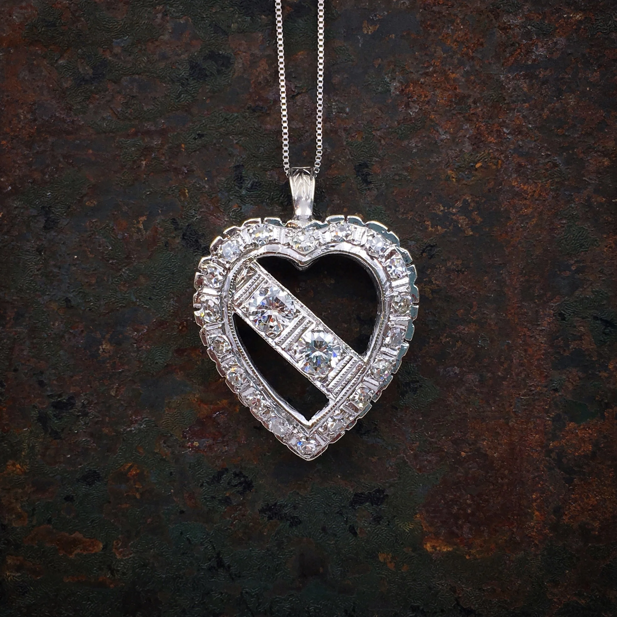 1930s sweetheart diamond heart pendant Reverie vintage jewelry NYC