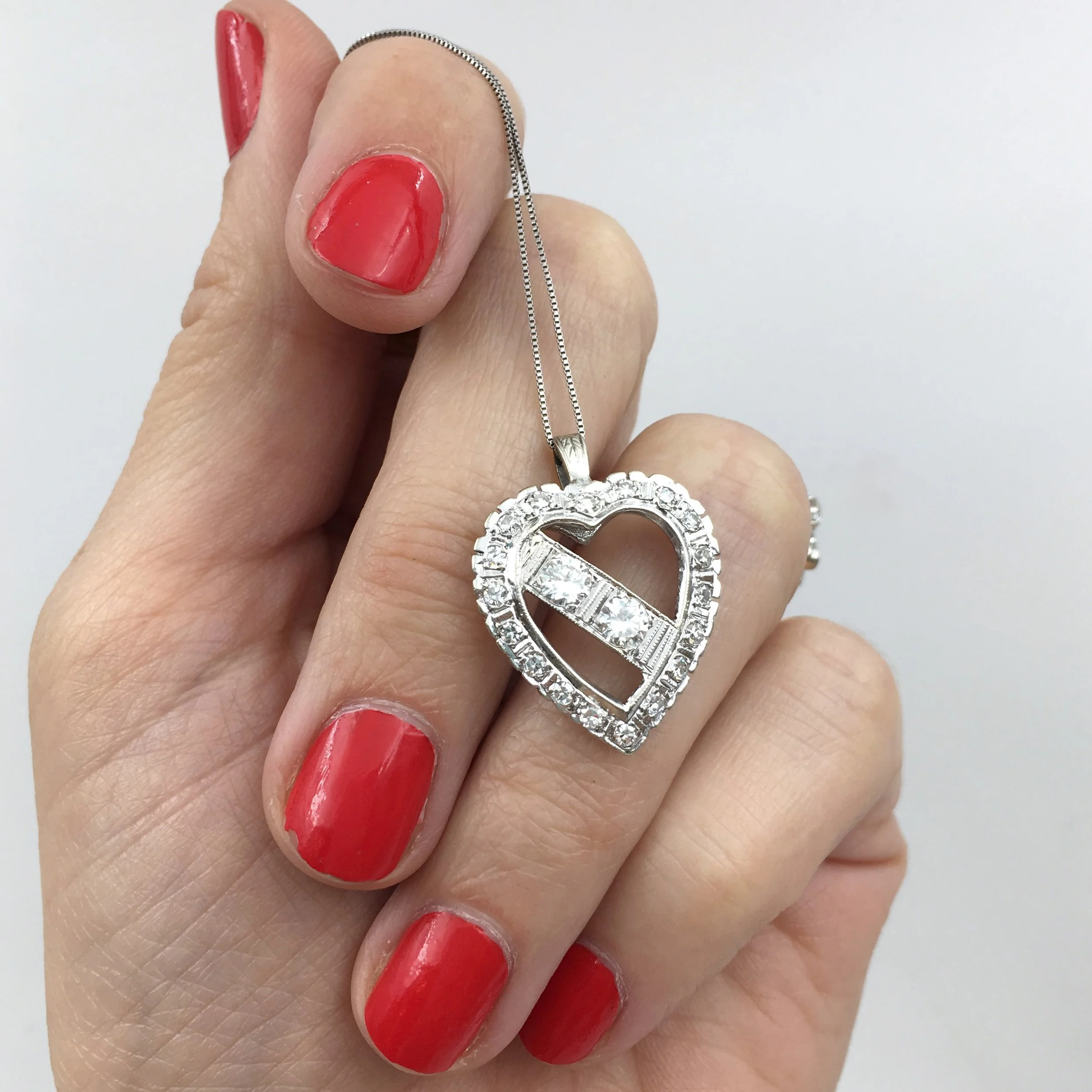 1930s sweetheart diamond heart pendant Reverie vintage jewelry NYC