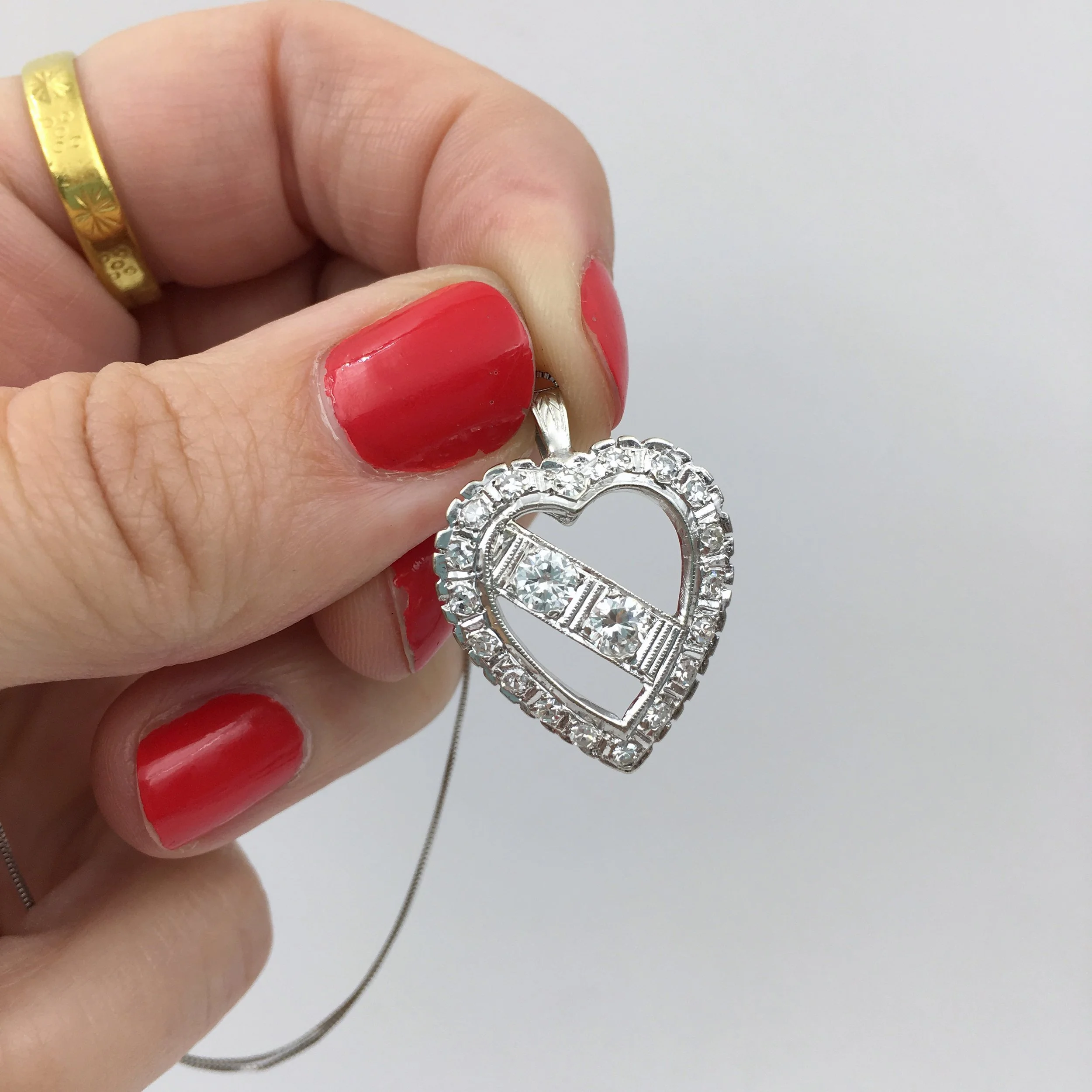 1930s sweetheart diamond heart pendant Reverie vintage jewelry NYC