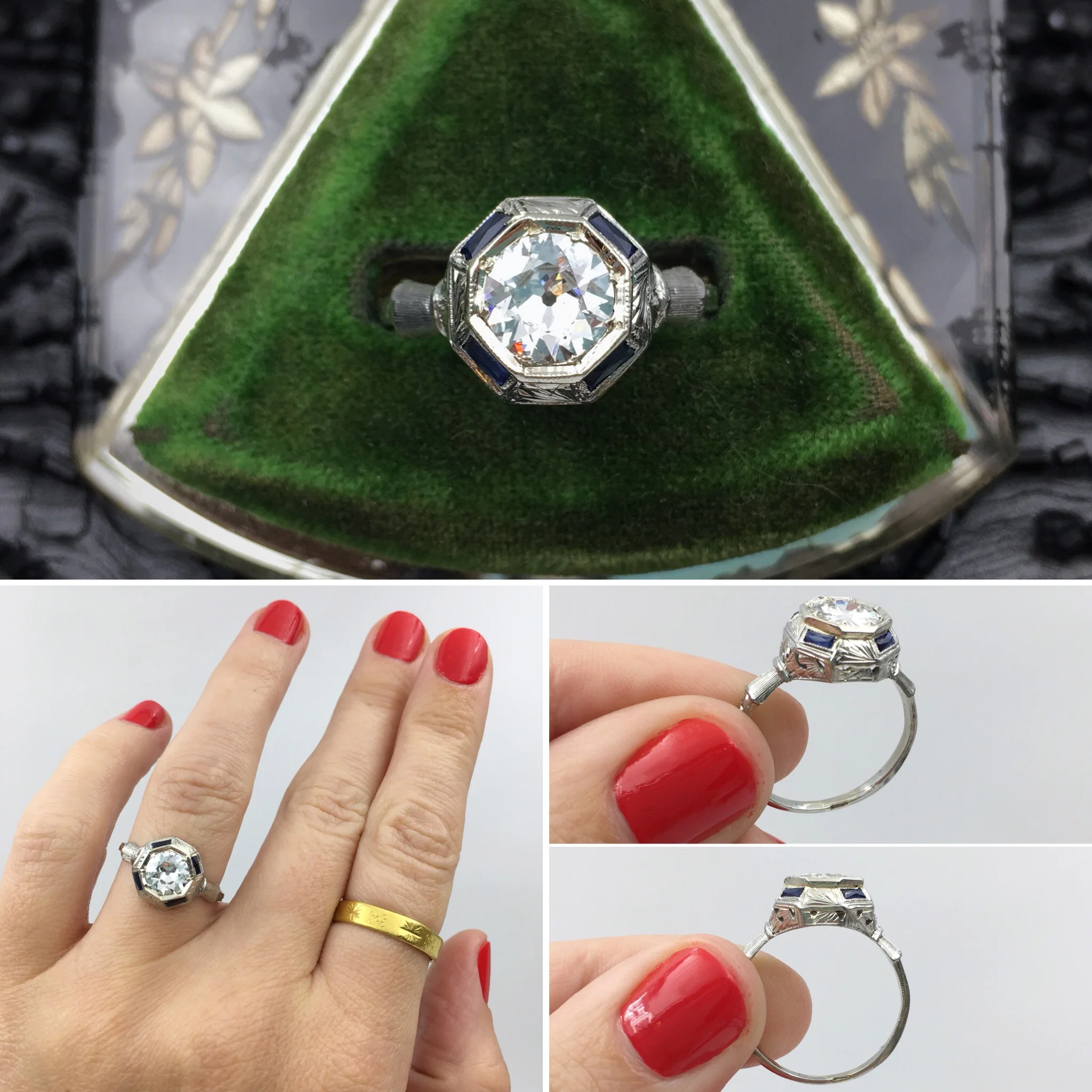 Art Deco diamond solitaire engagement ring Reverie estate jewelry NYC