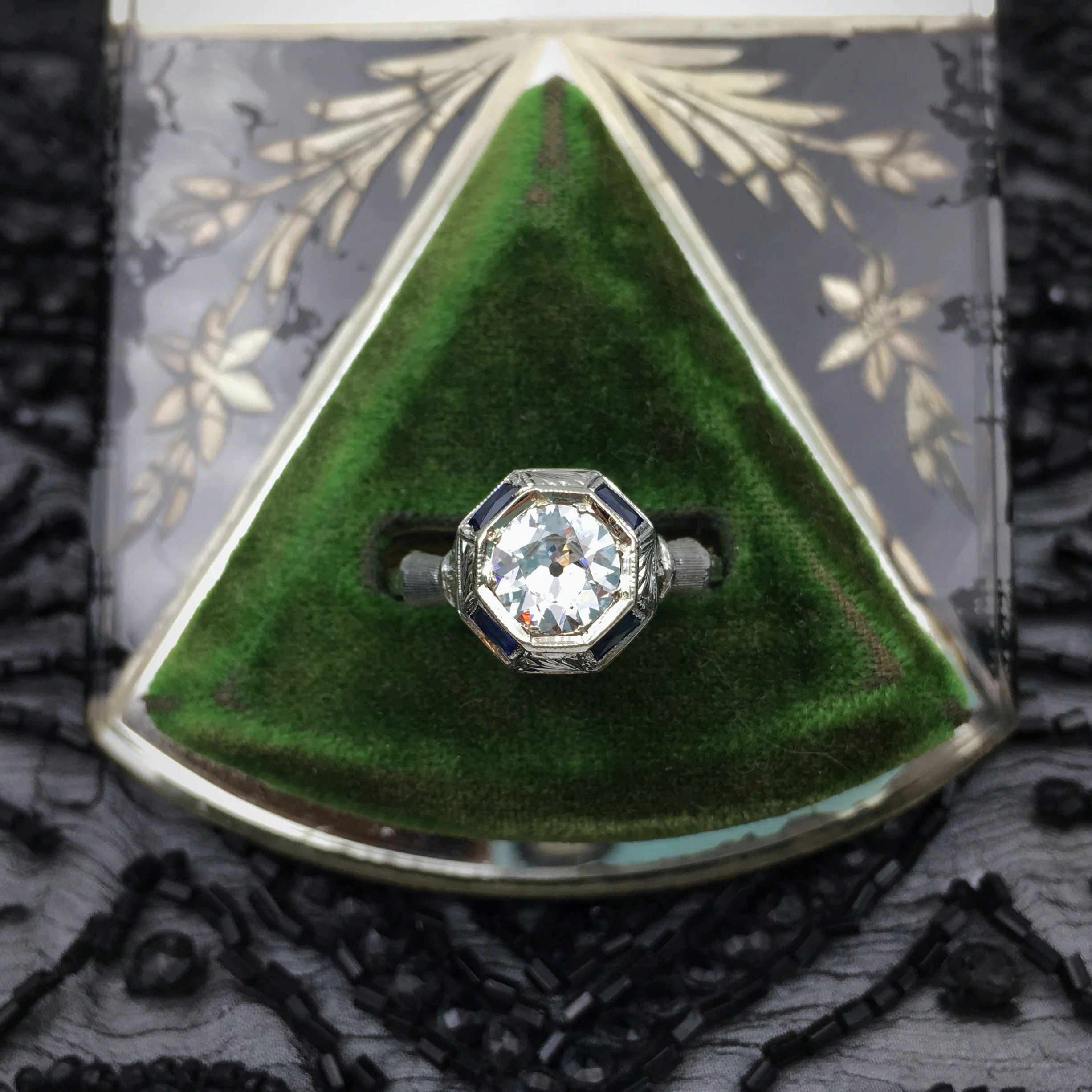 Art Deco diamond solitaire engagement ring Reverie estate jewelry NYC