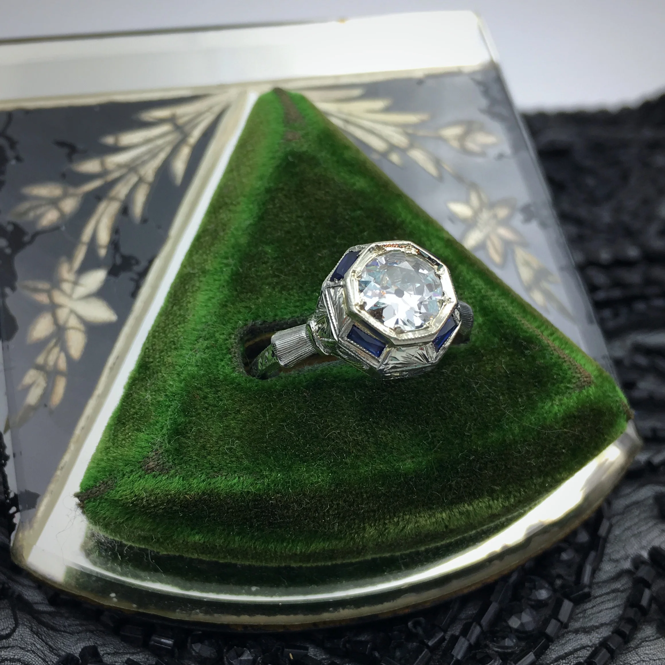 Art Deco diamond solitaire engagement ring Reverie estate jewelry NYC