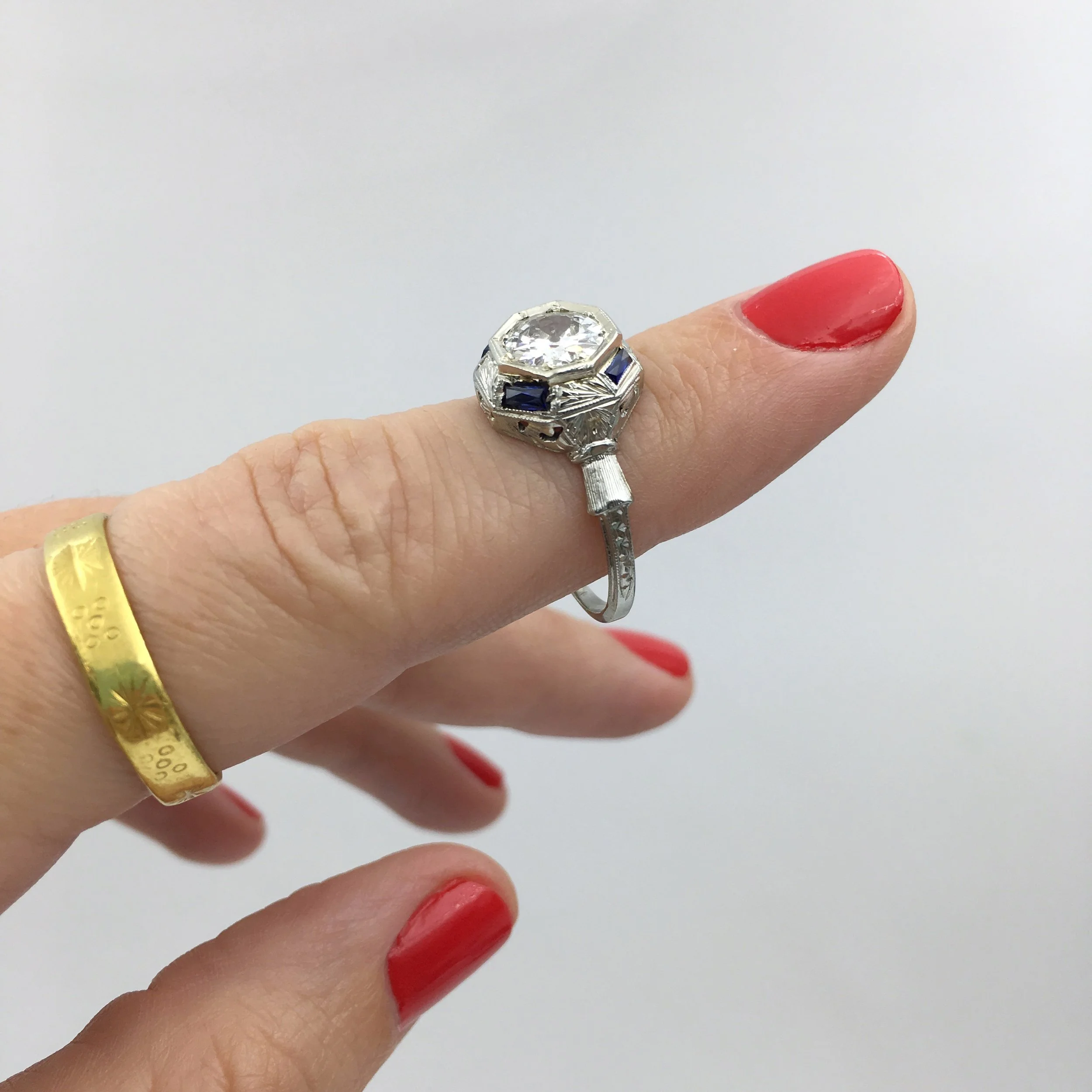 Art Deco diamond solitaire engagement ring Reverie estate jewelry NYC