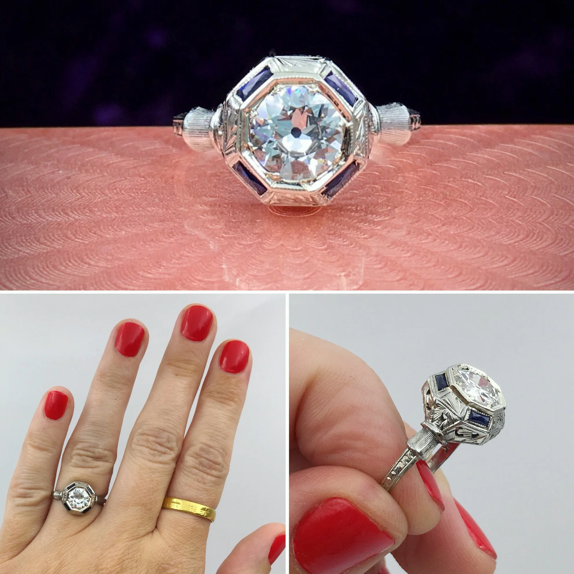 Art Deco diamond solitaire engagement ring Reverie estate jewelry NYC