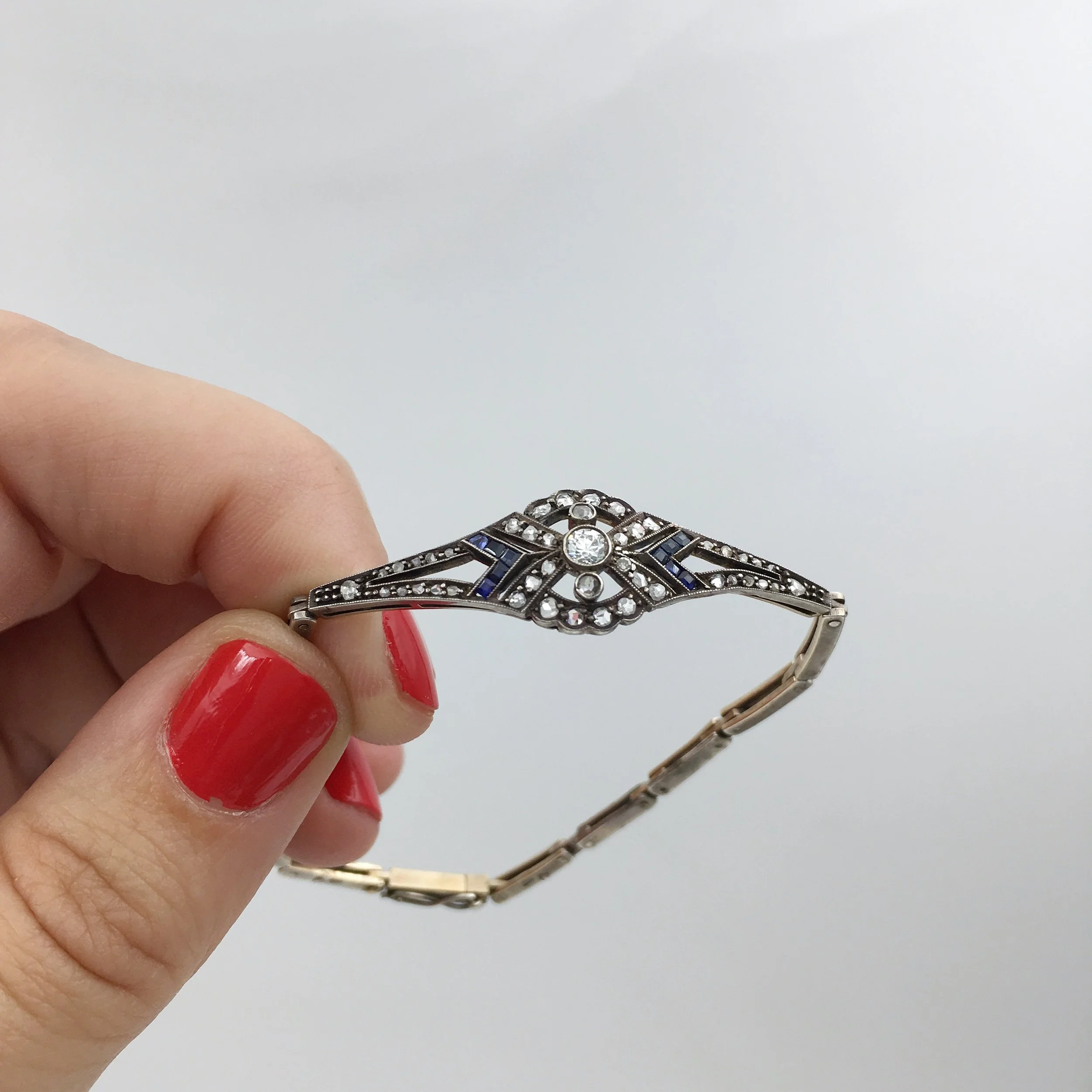 French rose cut diamond sapphire bracelet Reverie antique jewelry NYC