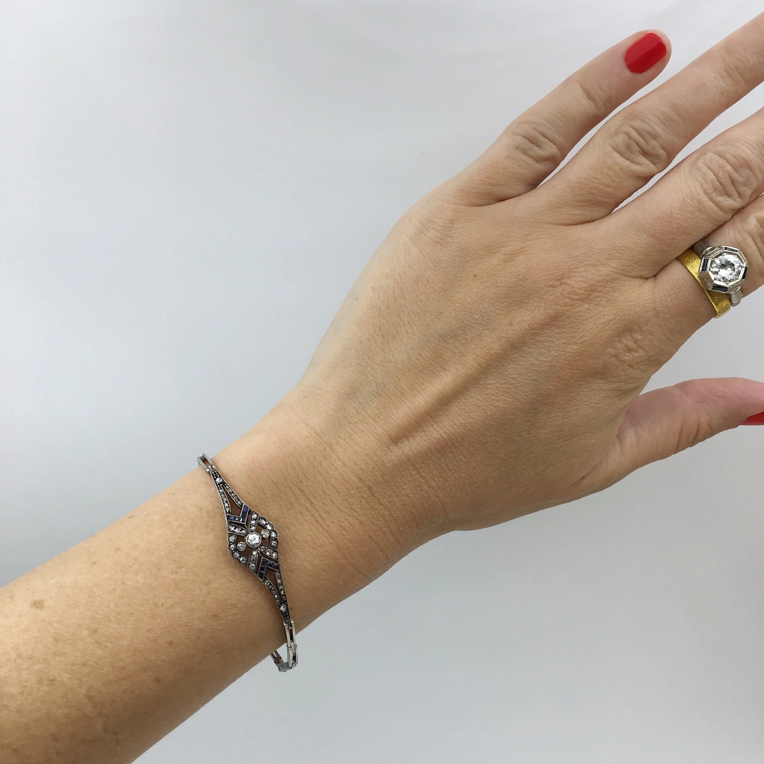 French rose cut diamond sapphire bracelet Reverie antique jewelry NYC