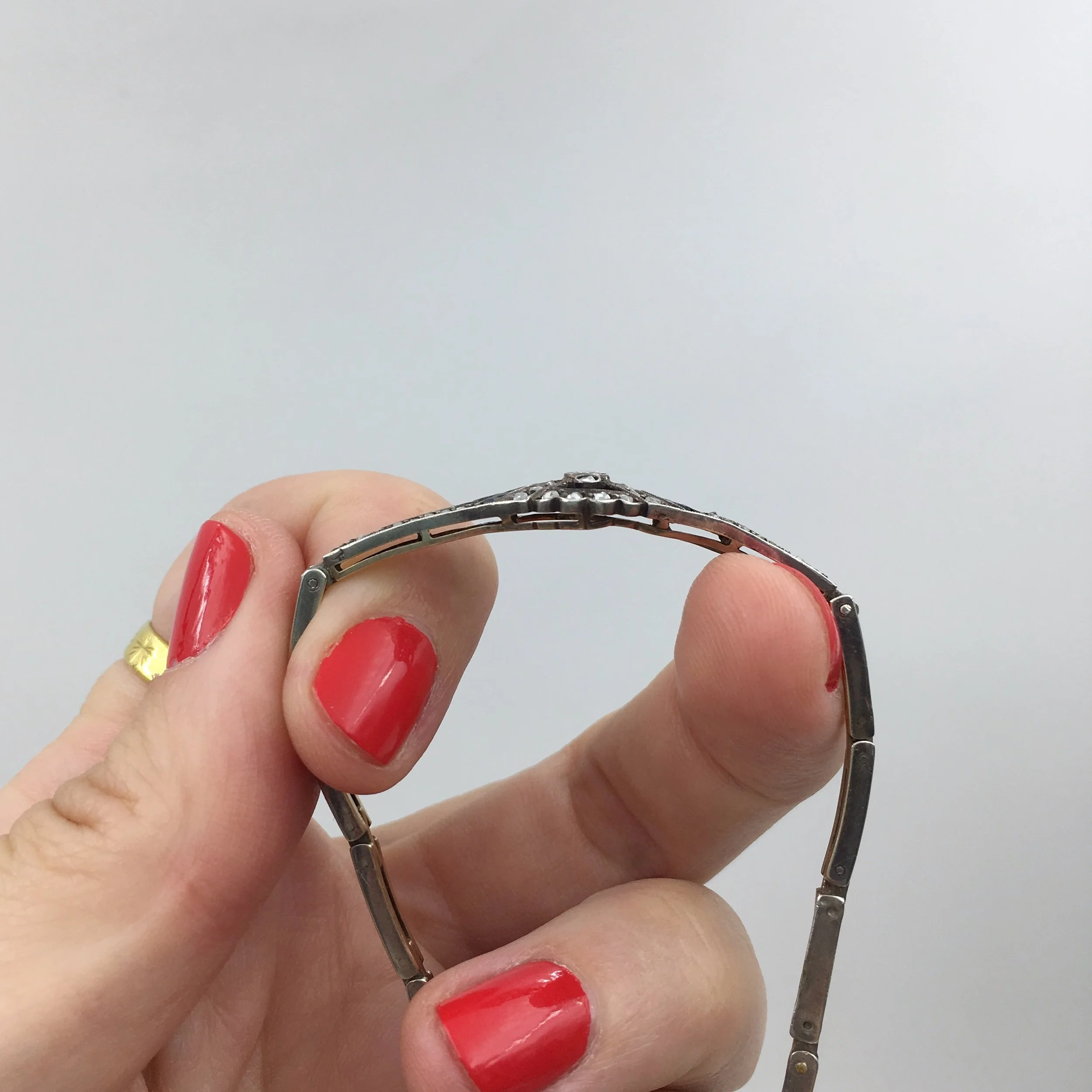 French rose cut diamond sapphire bracelet Reverie antique jewelry NYC