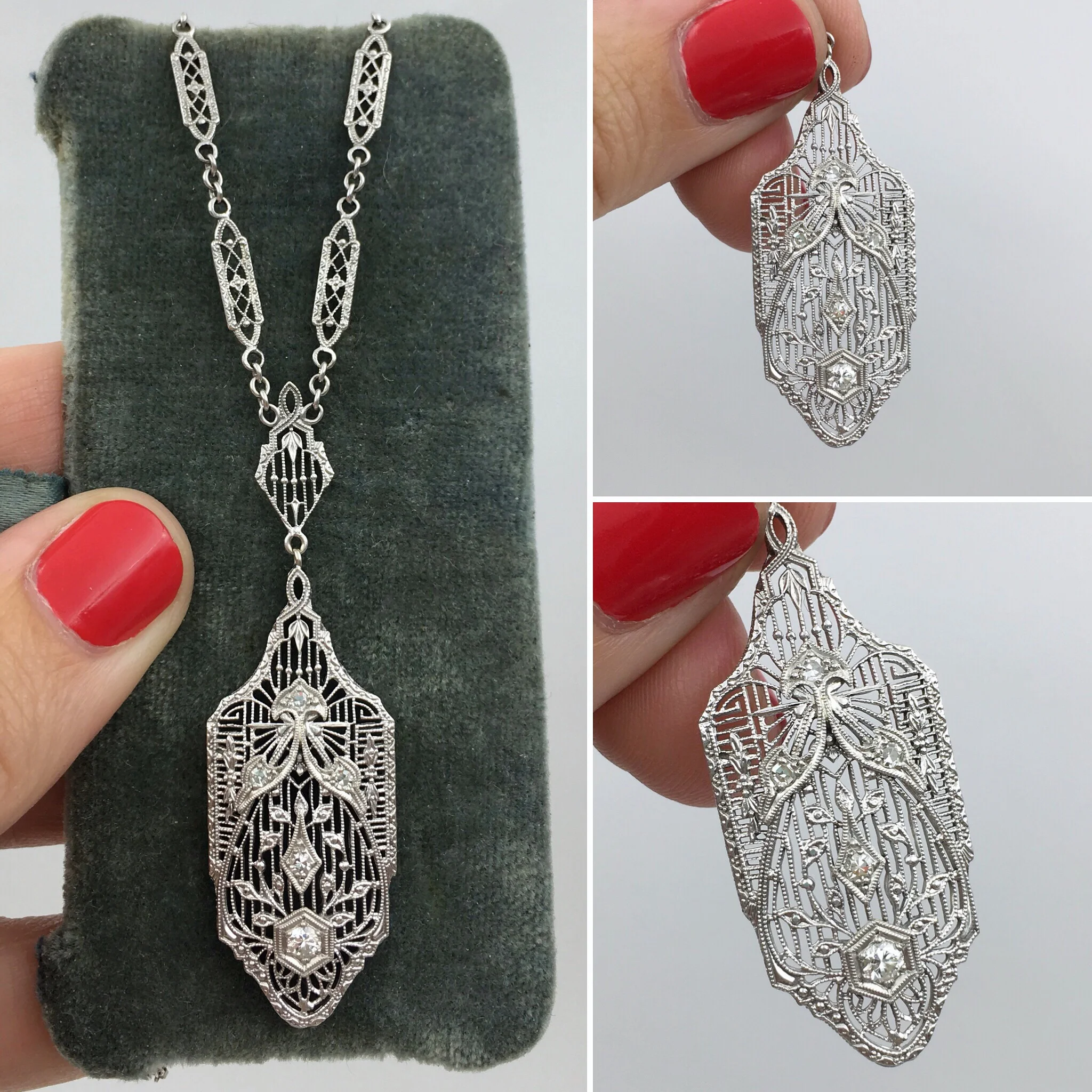 Edwardian filigree diamond necklace Reverie estate jewelry NYC