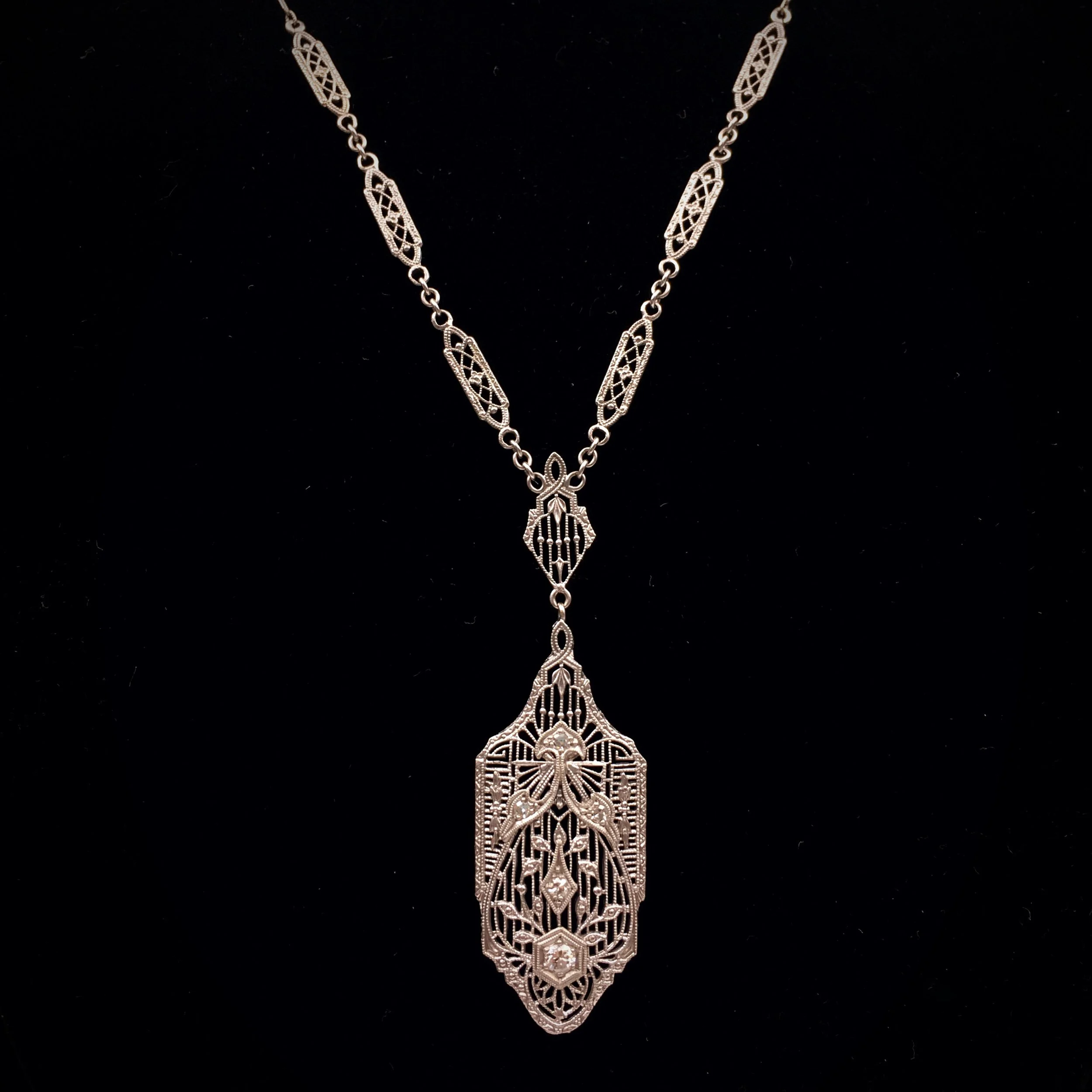 Edwardian filigree diamond necklace Reverie estate jewelry NYC