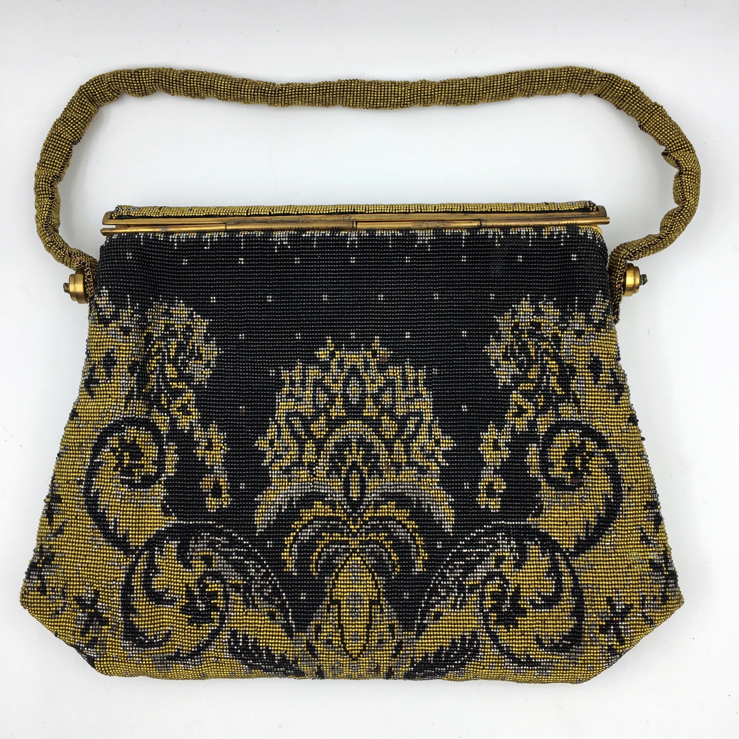 Antique 1920s Micro Beaded Evening Bag, Made In France for George Baring  Paris, gold silver beading rhinestone handbag, Metallic vintage bag