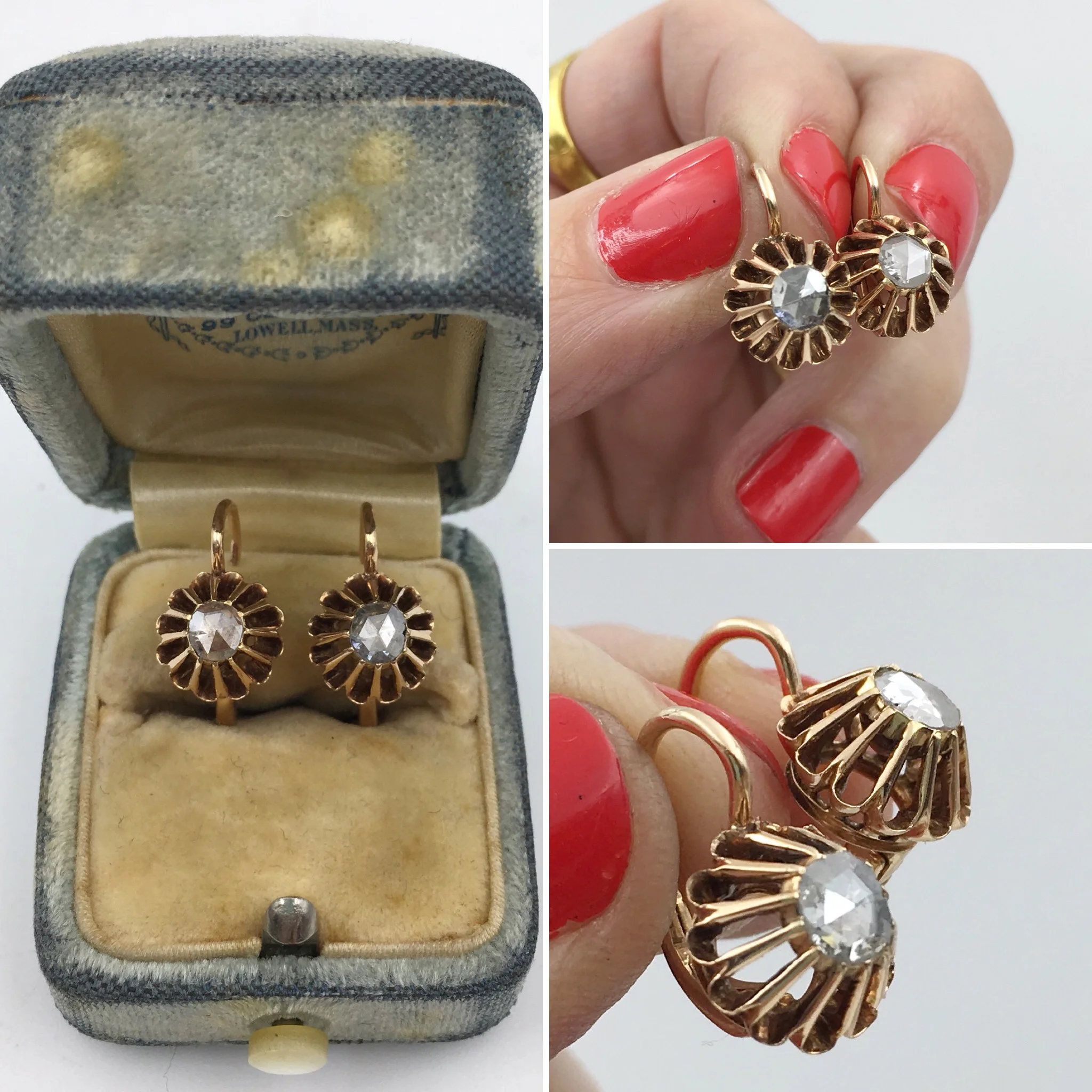 victorian rose gold diamond earrings Reverie antique jewelry NYC