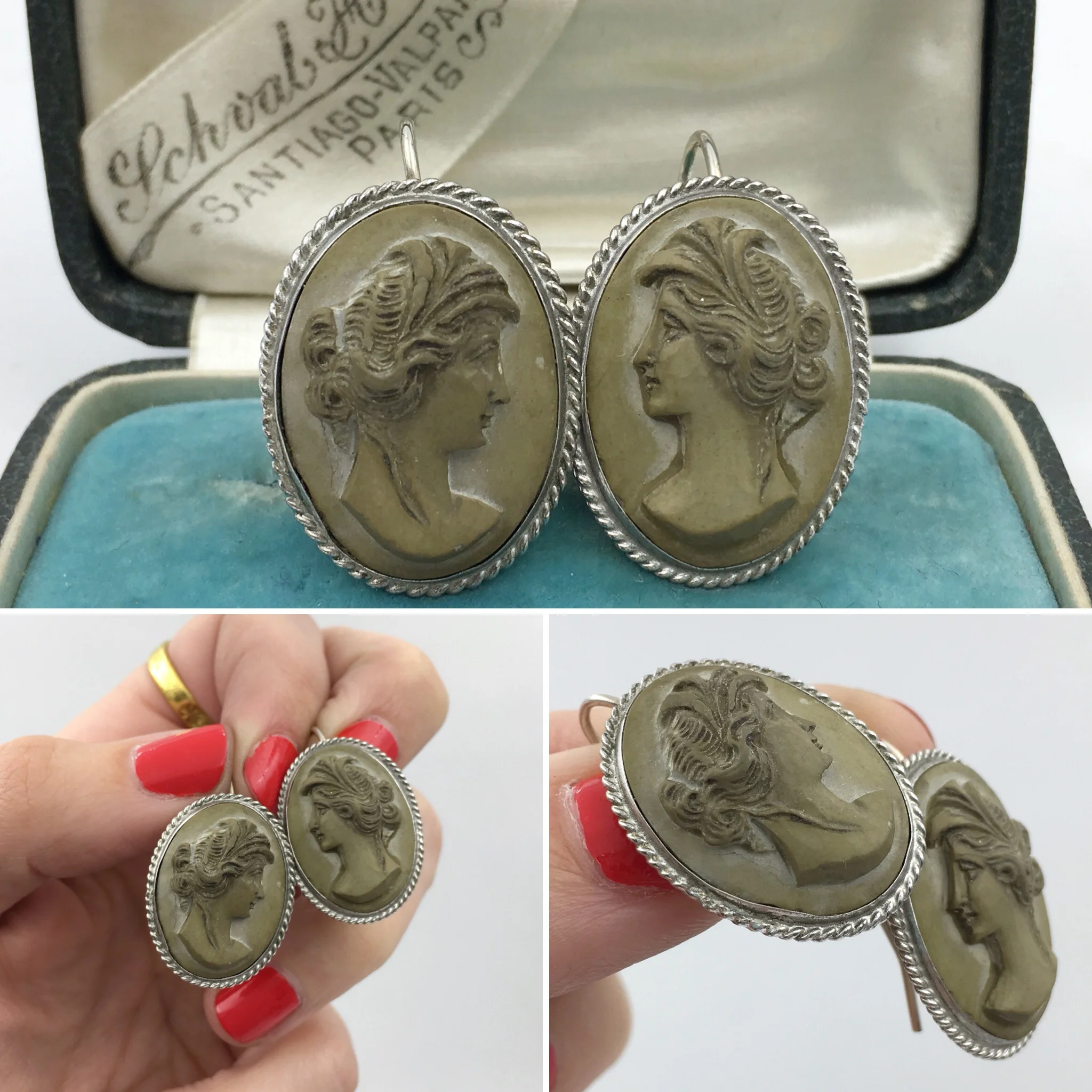 Antique Lava cameo earrings Reverie vintage jewelry NYC