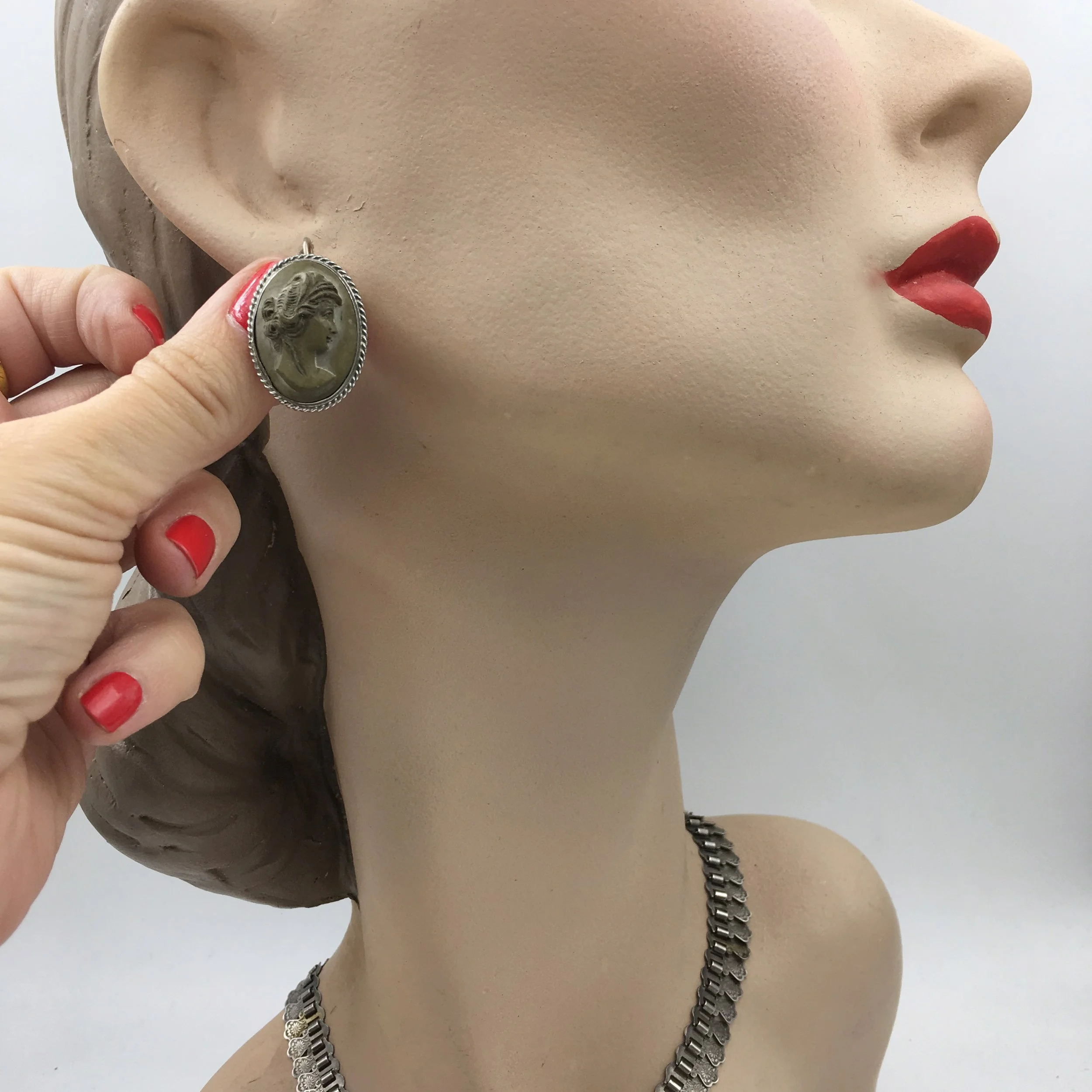 Antique Lava cameo earrings Reverie vintage jewelry NYC