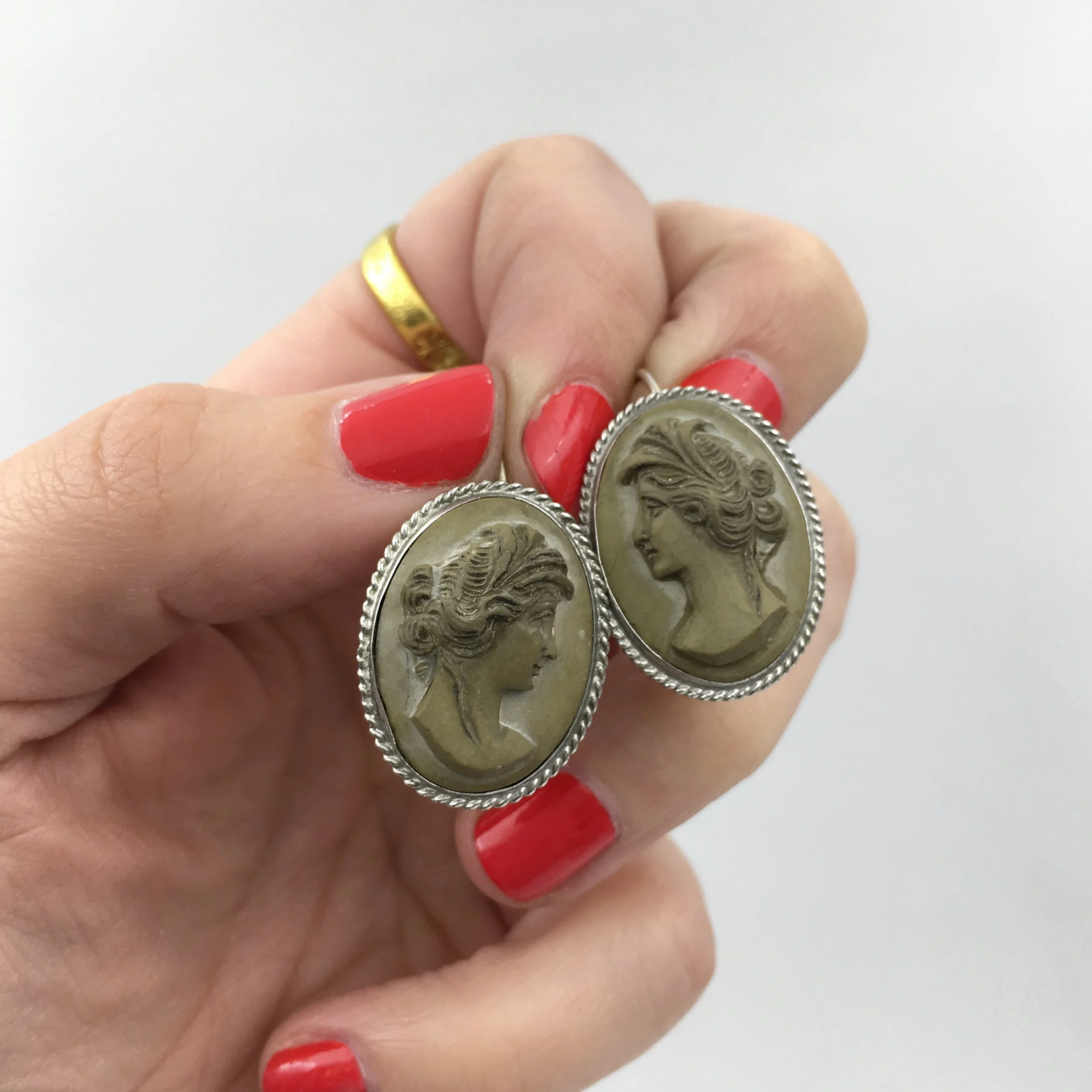 Antique Lava cameo earrings Reverie vintage jewelry NYC