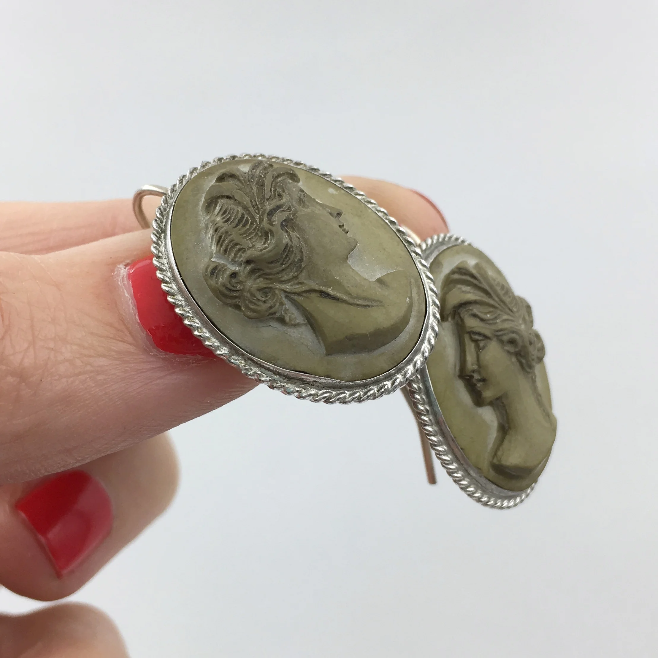 Antique Lava cameo earrings Reverie vintage jewelry NYC