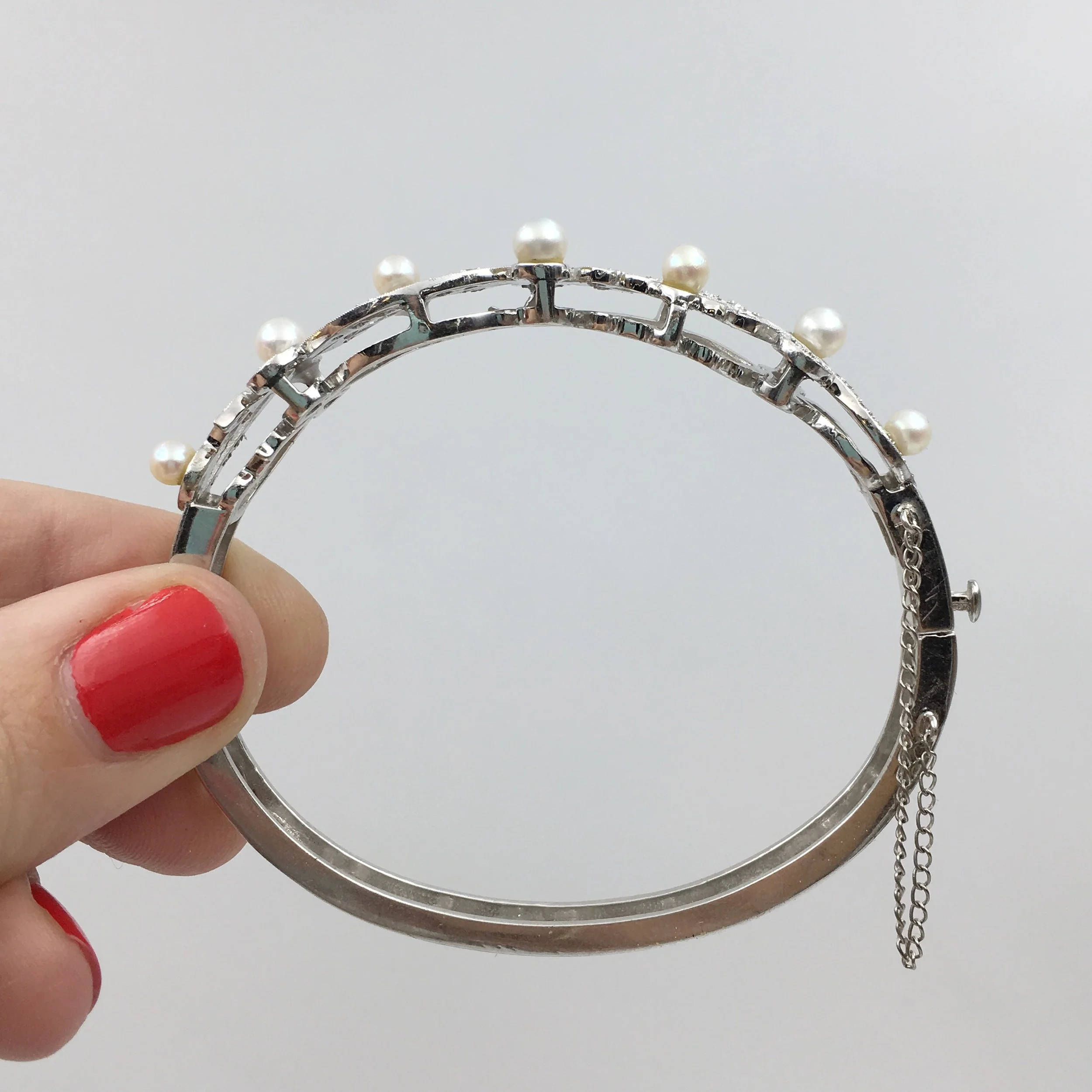 Vintage diamond and pearl wedding bracelet Reverie estate jewelry NYC