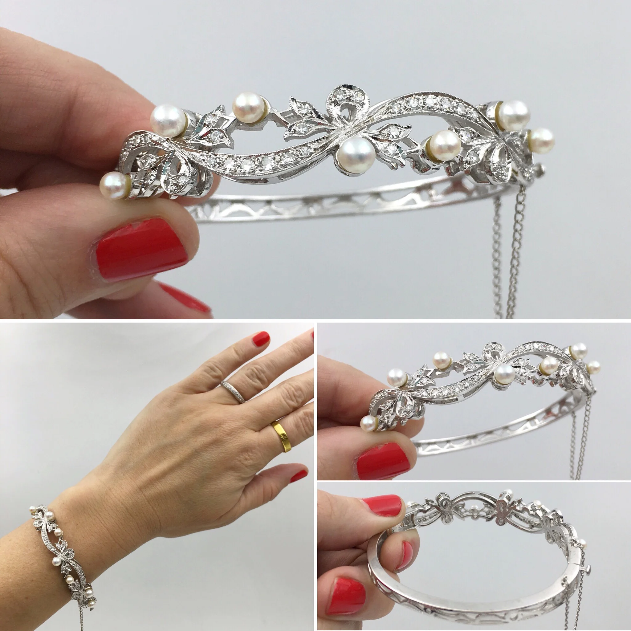 Vintage diamond and pearl wedding bracelet Reverie estate jewelry NYC