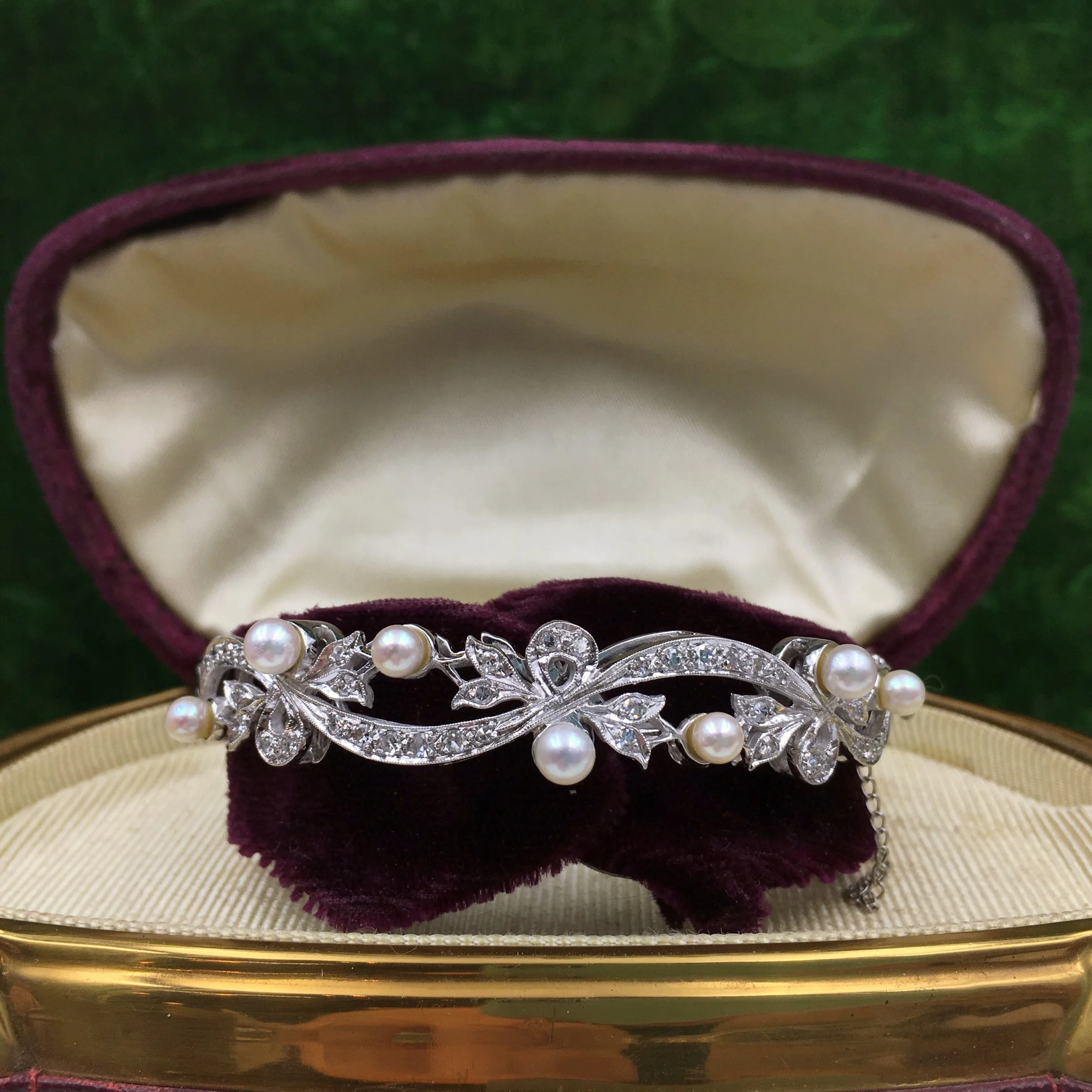 Vintage diamond and pearl wedding bracelet Reverie estate jewelry NYC