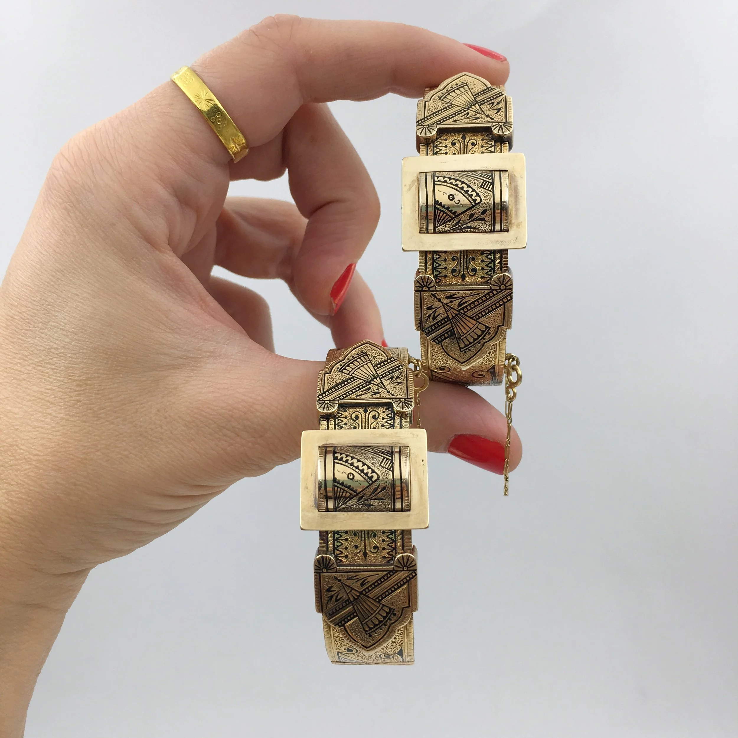 Pair enamel Victorian buckle wedding bracelets Reverie antique jewelry NYC
