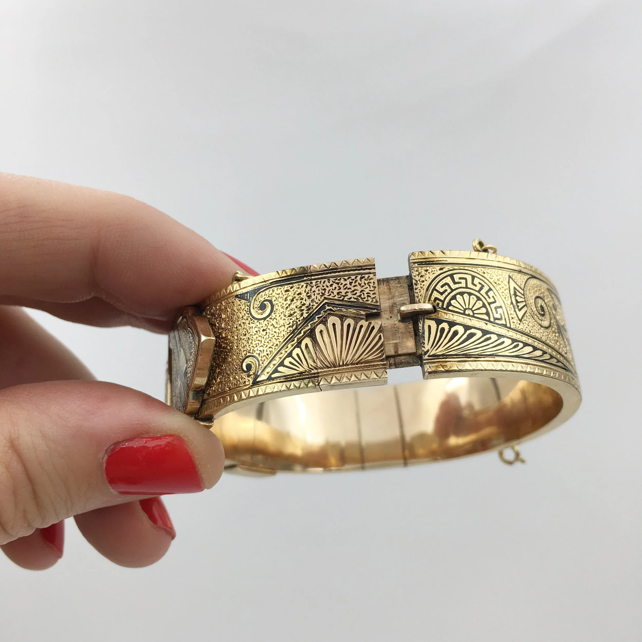 Pair enamel Victorian buckle wedding bracelets Reverie antique jewelry NYC