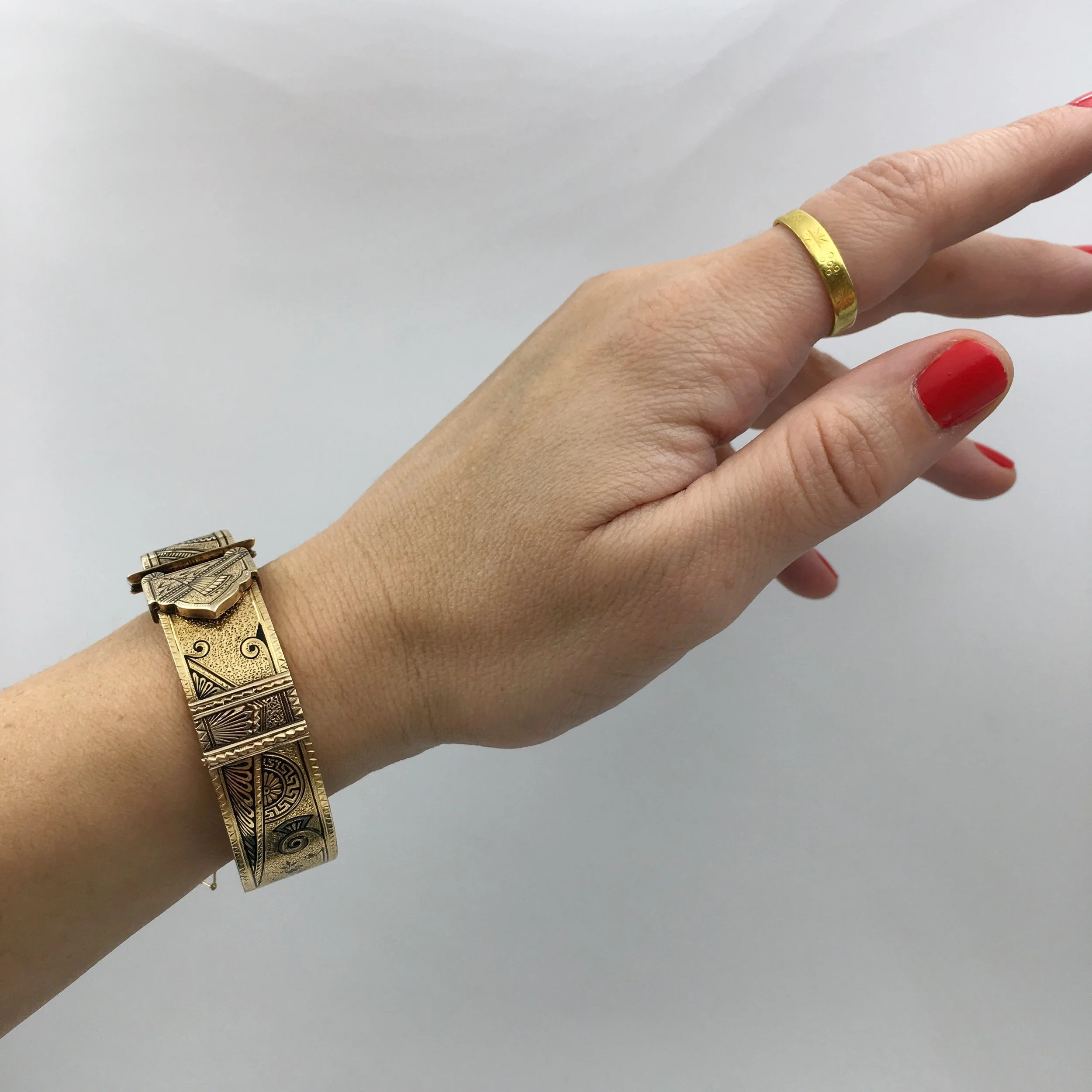 Pair enamel Victorian buckle wedding bracelets Reverie antique jewelry NYC