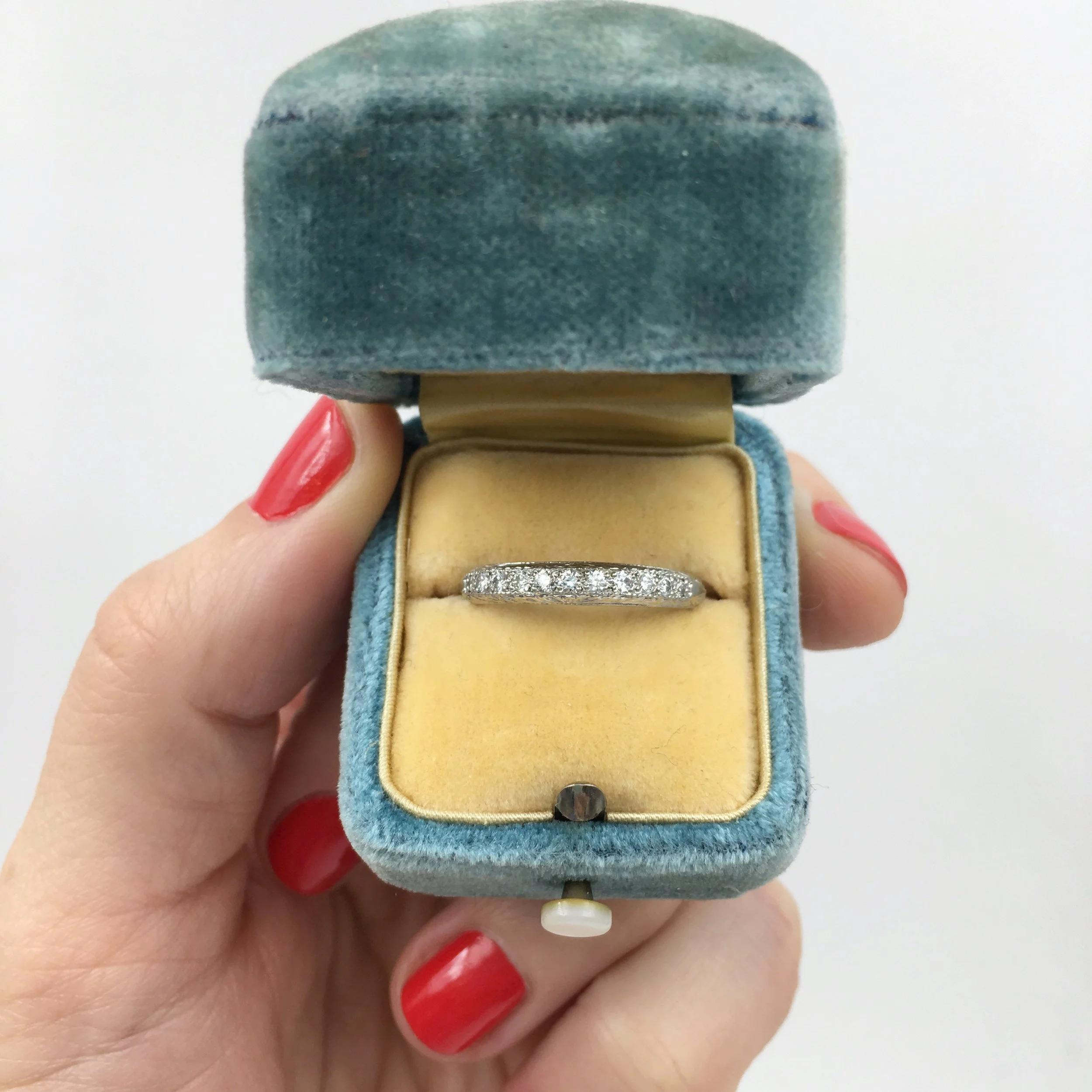 Art Deco style platinum wedding band Reverie estate jewelry NYC