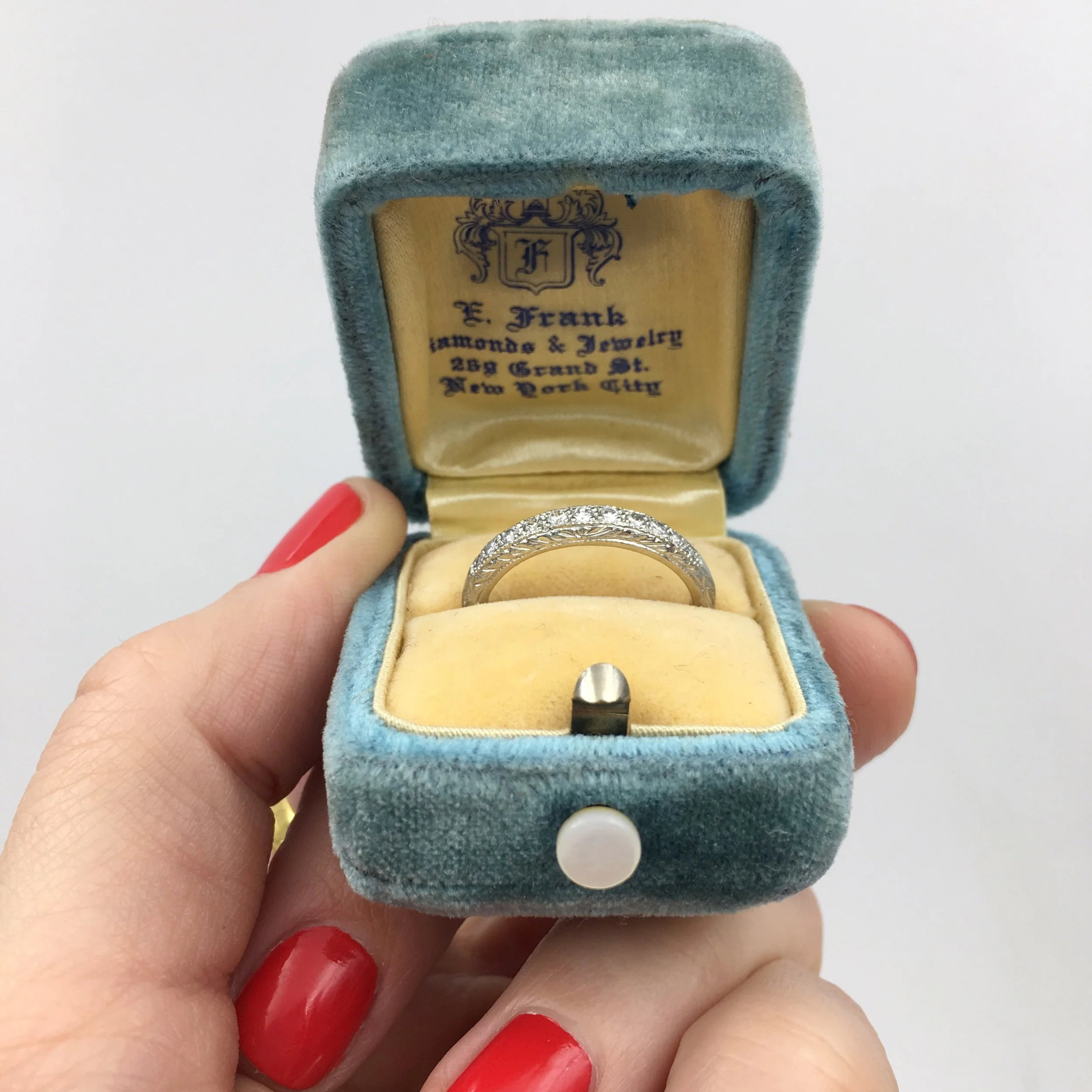 Art Deco style platinum wedding band Reverie estate jewelry NYC