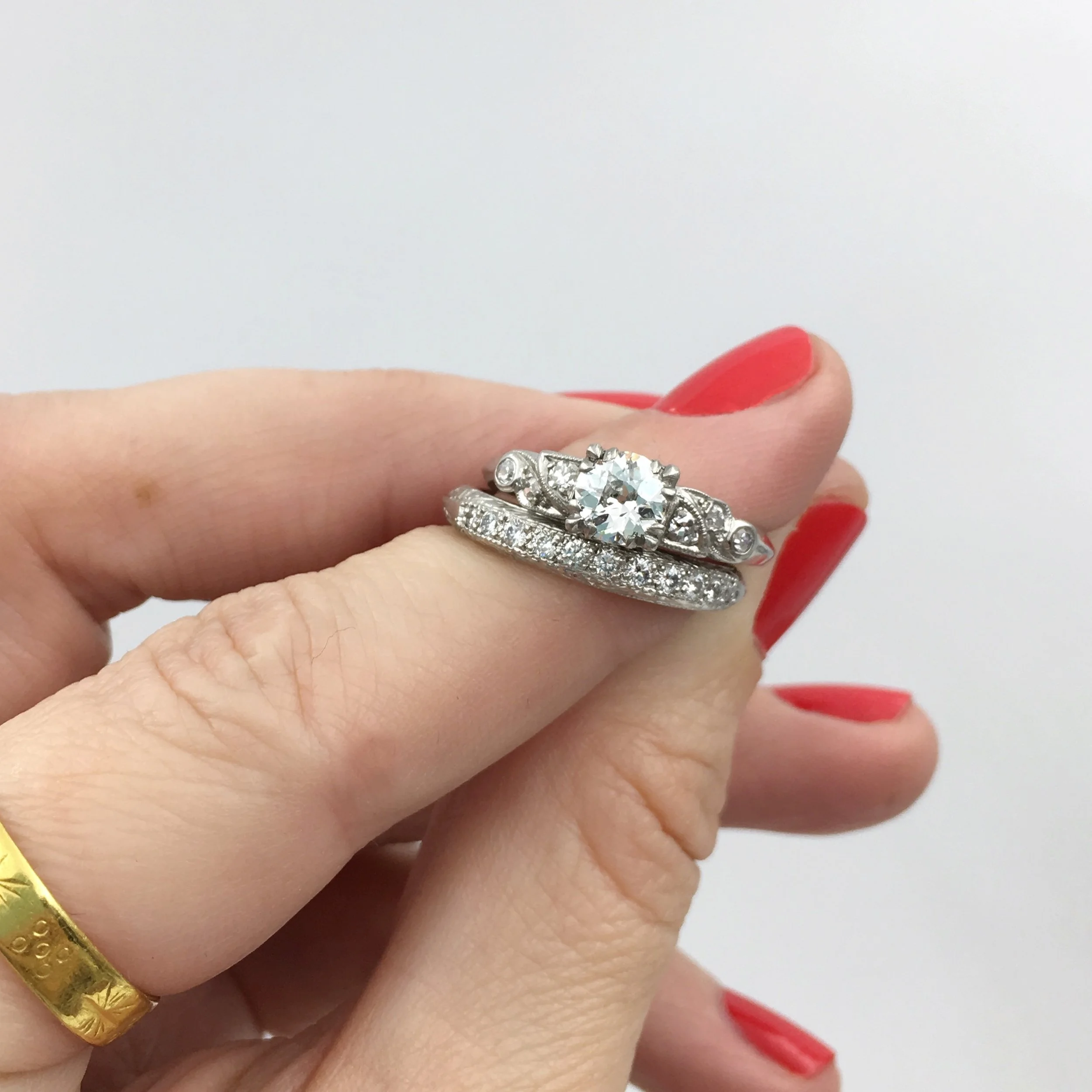 Art Deco style platinum wedding band Reverie estate jewelry NYC