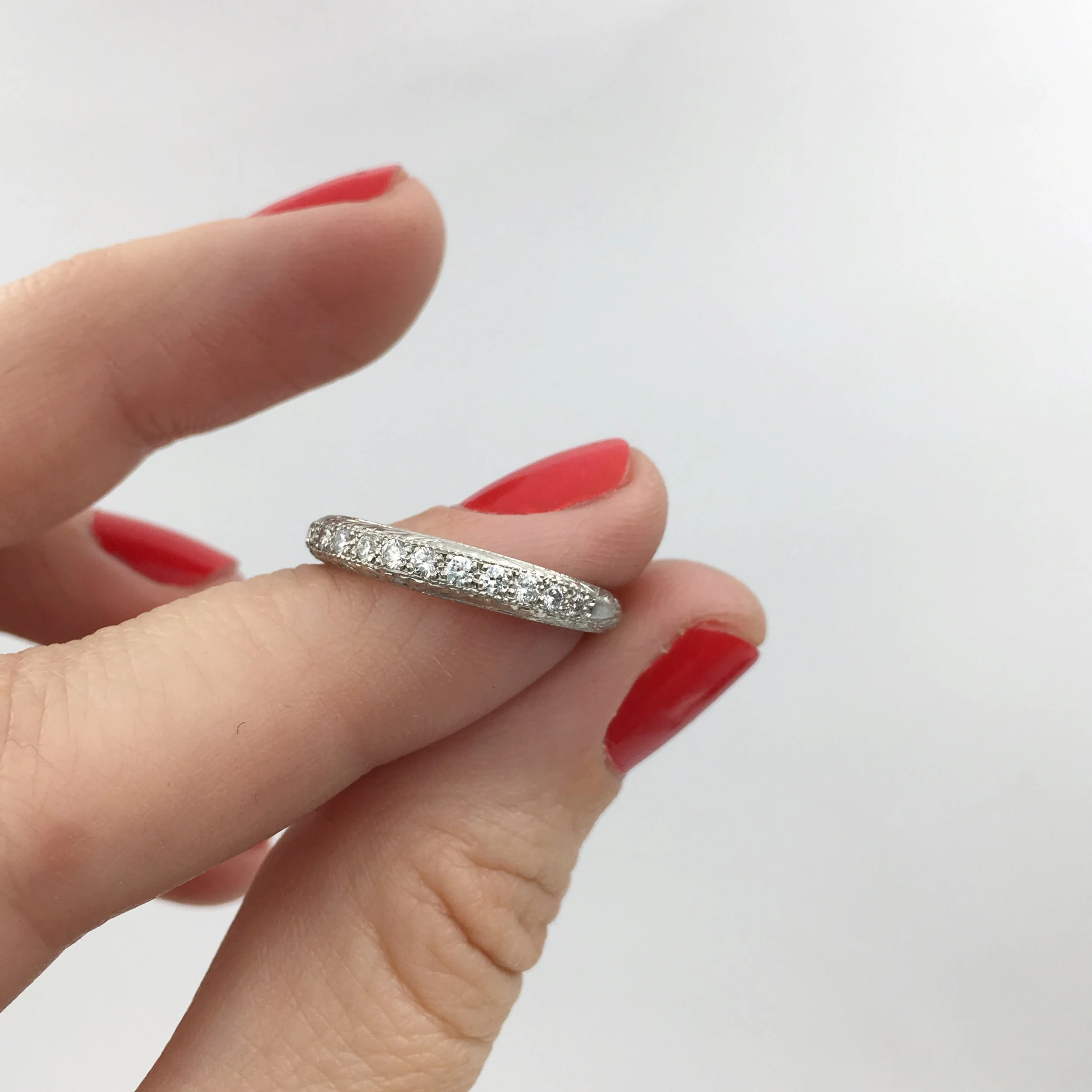 Art Deco style platinum wedding band Reverie estate jewelry NYC