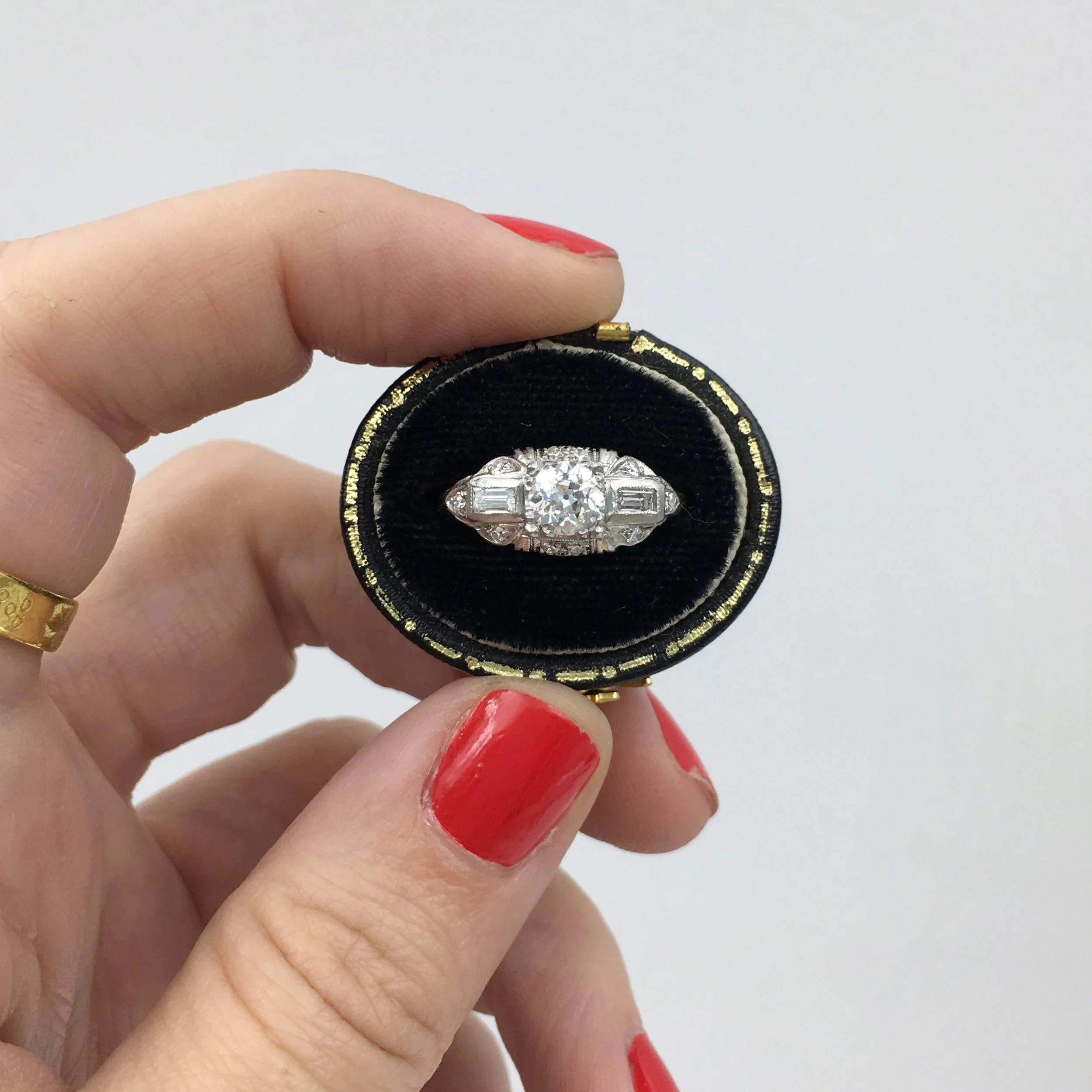 Art Deco D color diamond engagement ring Reverie estate jewelry NYC