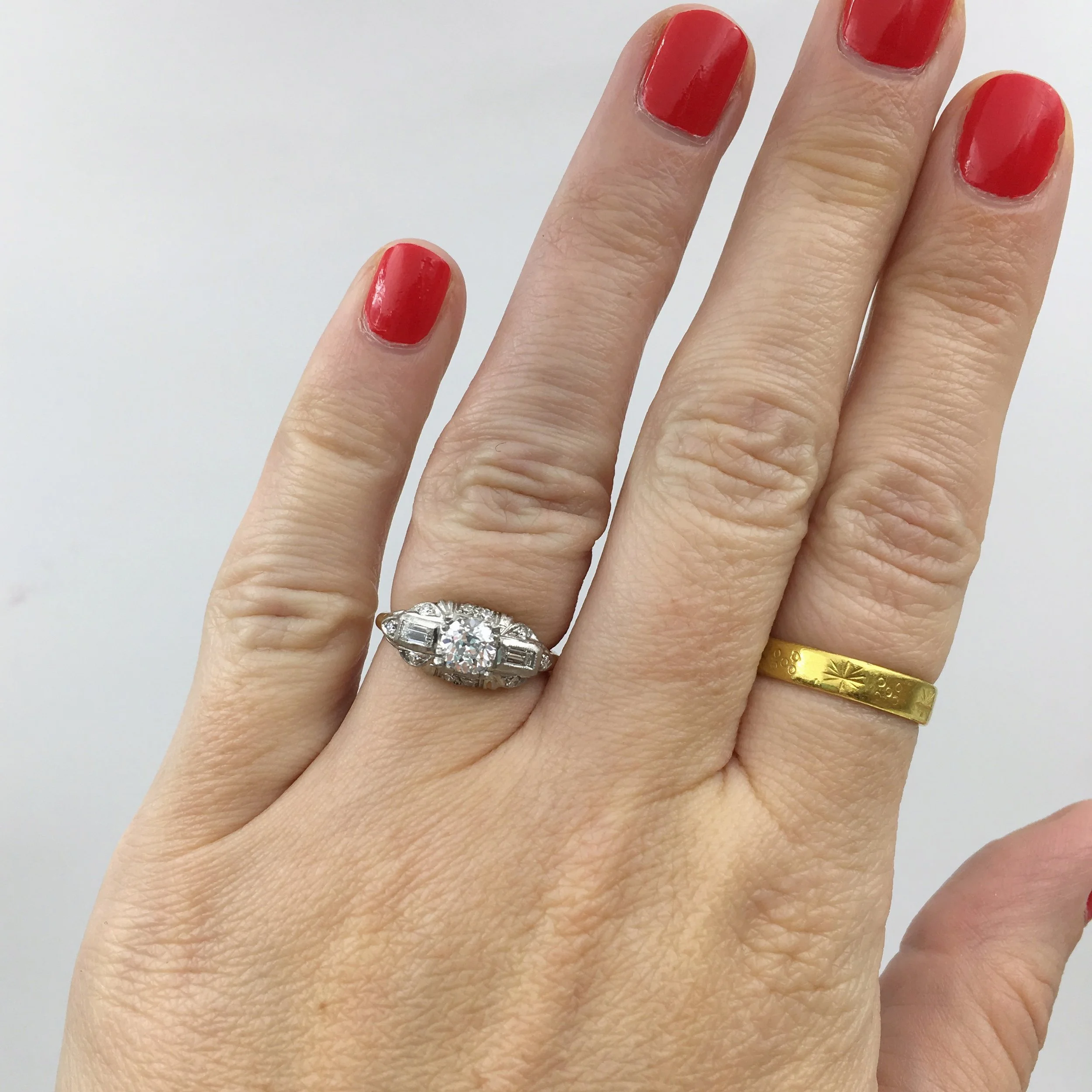 Art Deco D color diamond engagement ring Reverie estate jewelry NYC