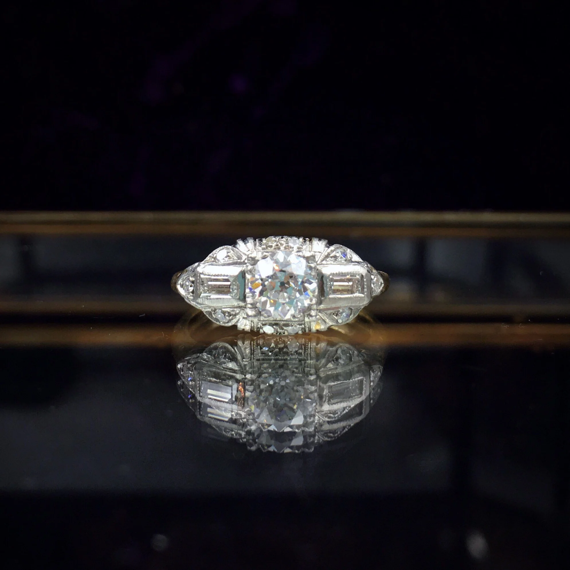Art Deco D color diamond engagement ring Reverie estate jewelry NYC