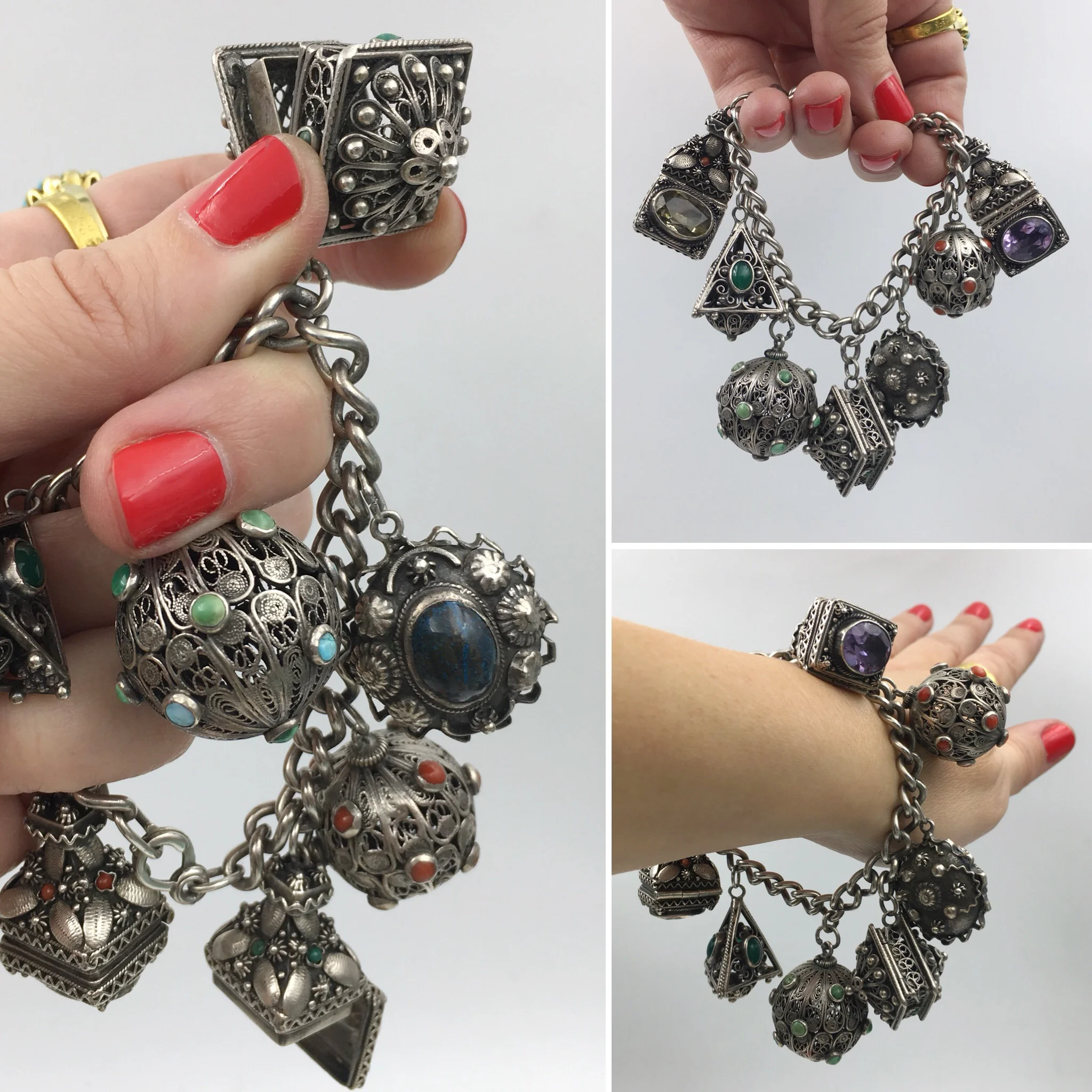 Sterling silver Etruscan charm bracelet Reverie antique jewelry NYC