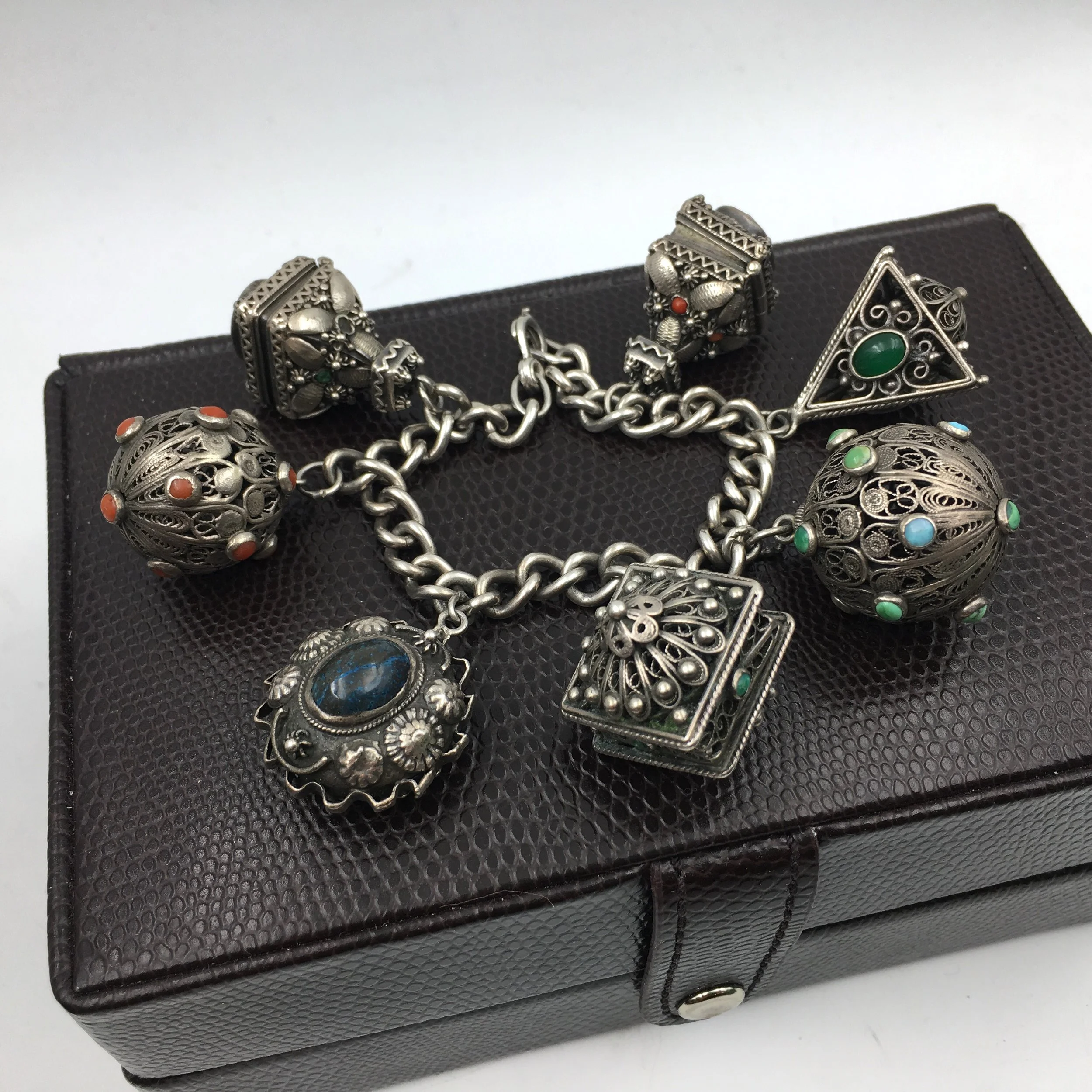 Sterling silver Etruscan charm bracelet Reverie antique jewelry NYC