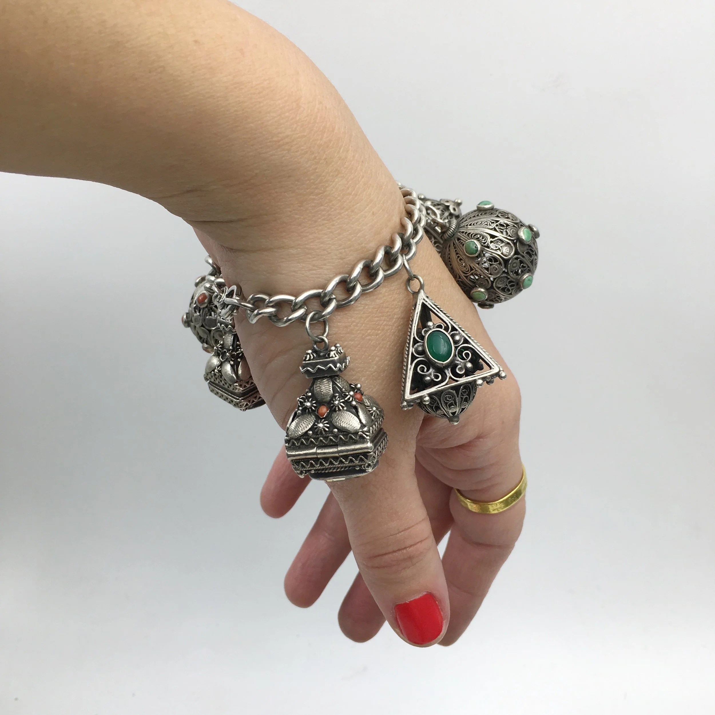 Sterling silver Etruscan charm bracelet Reverie antique jewelry NYC