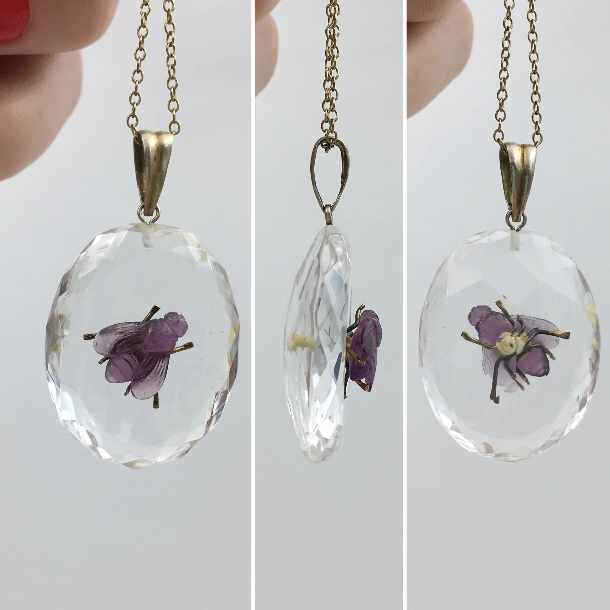 Victorian rock crystal fly pendant Reverie antique jewelry nyc