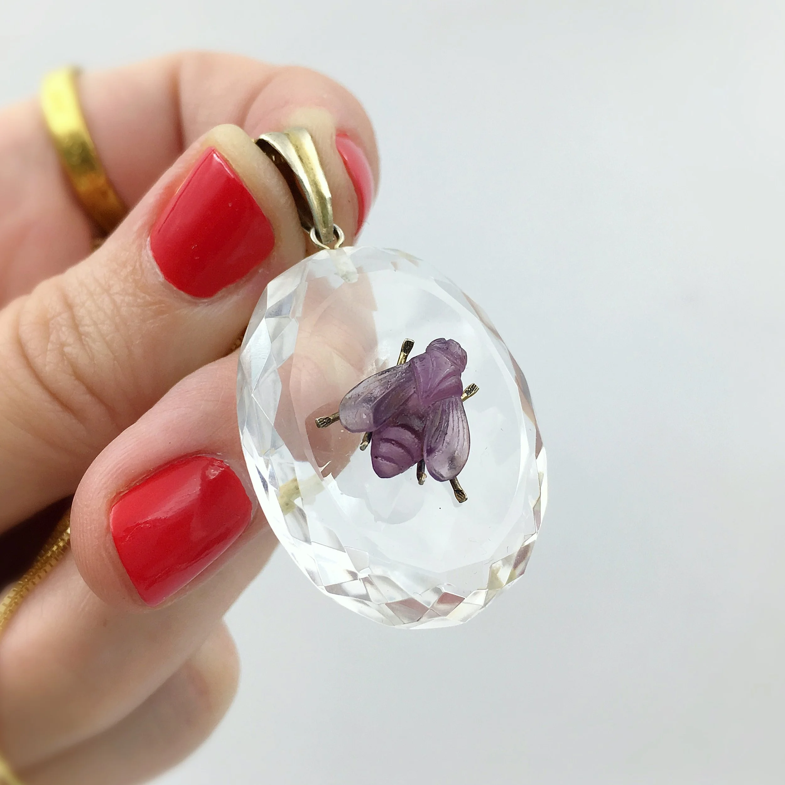 Victorian rock crystal fly pendant Reverie antique jewelry nyc