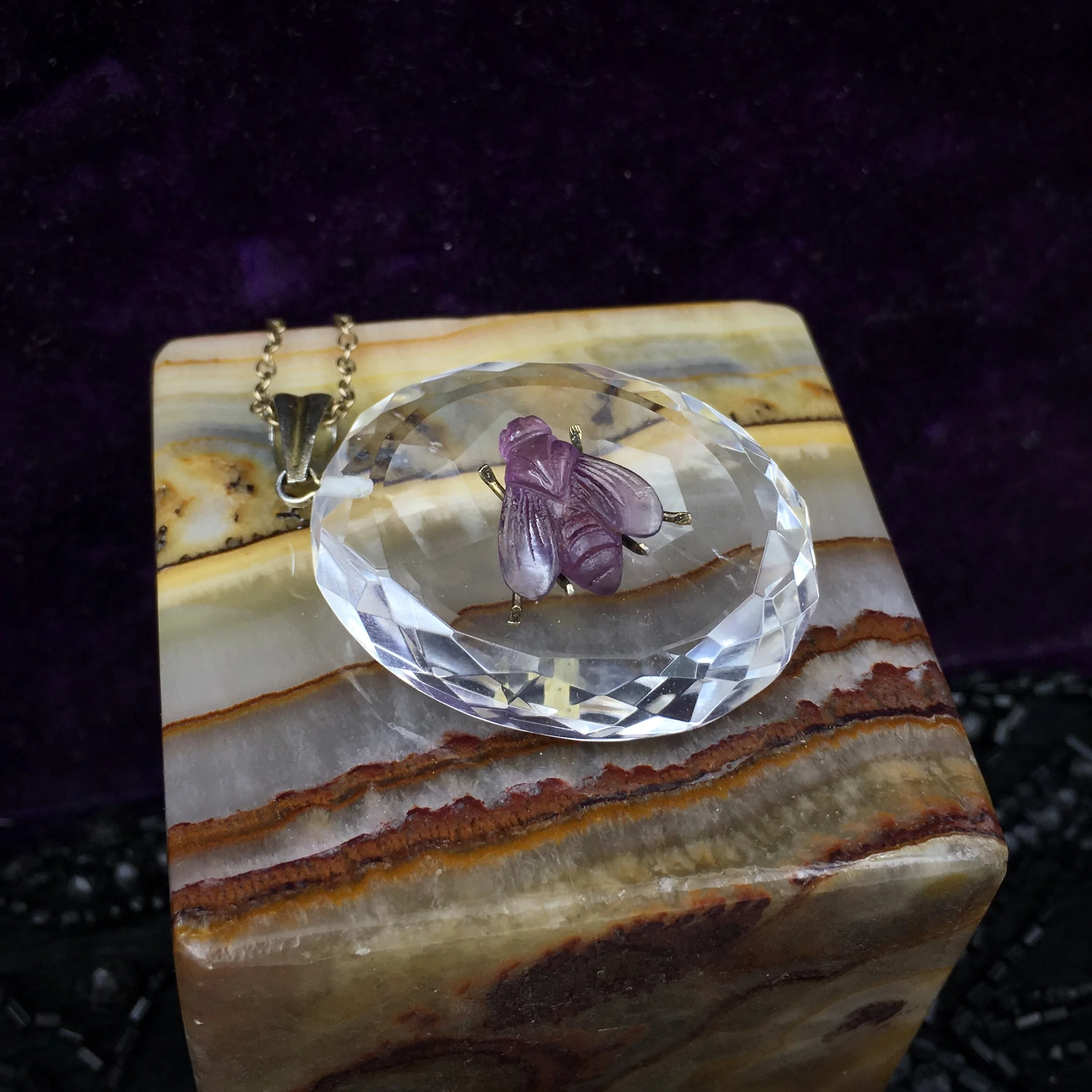 Victorian rock crystal fly pendant Reverie antique jewelry nyc