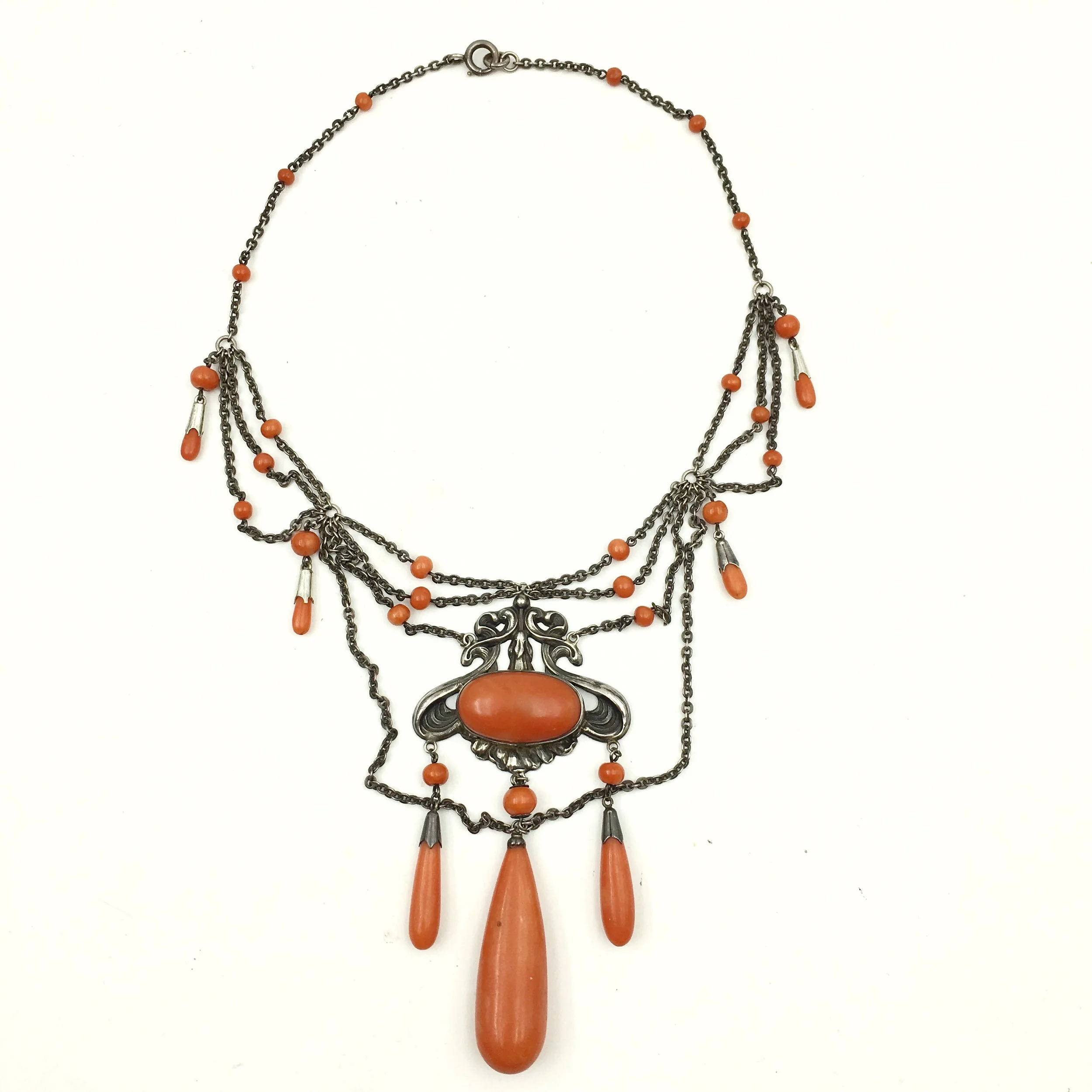 Jugendstil Art Nouveau coral festoon necklace Reverie antique jewelry NYC