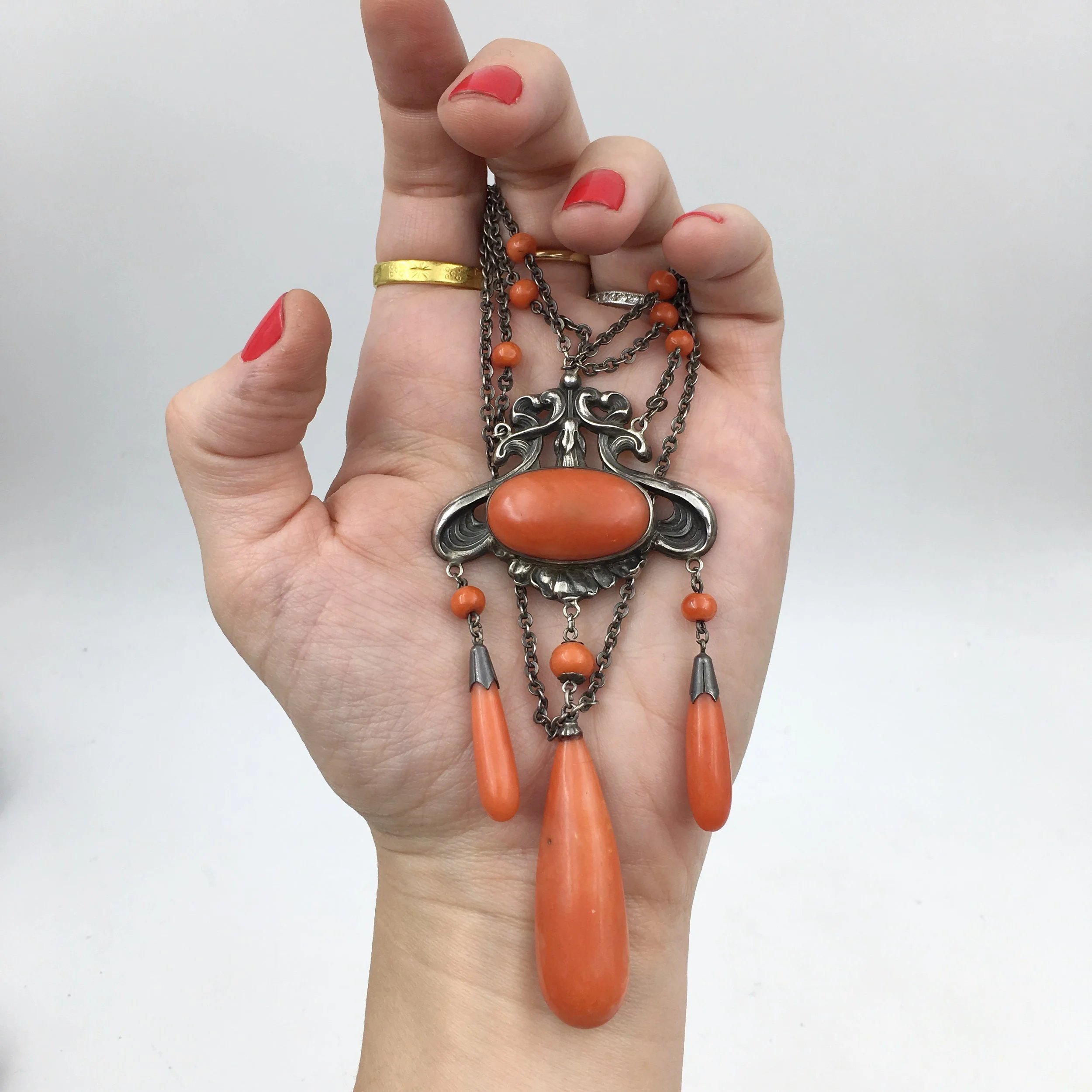 Jugendstil Art Nouveau coral festoon necklace Reverie antique jewelry NYC