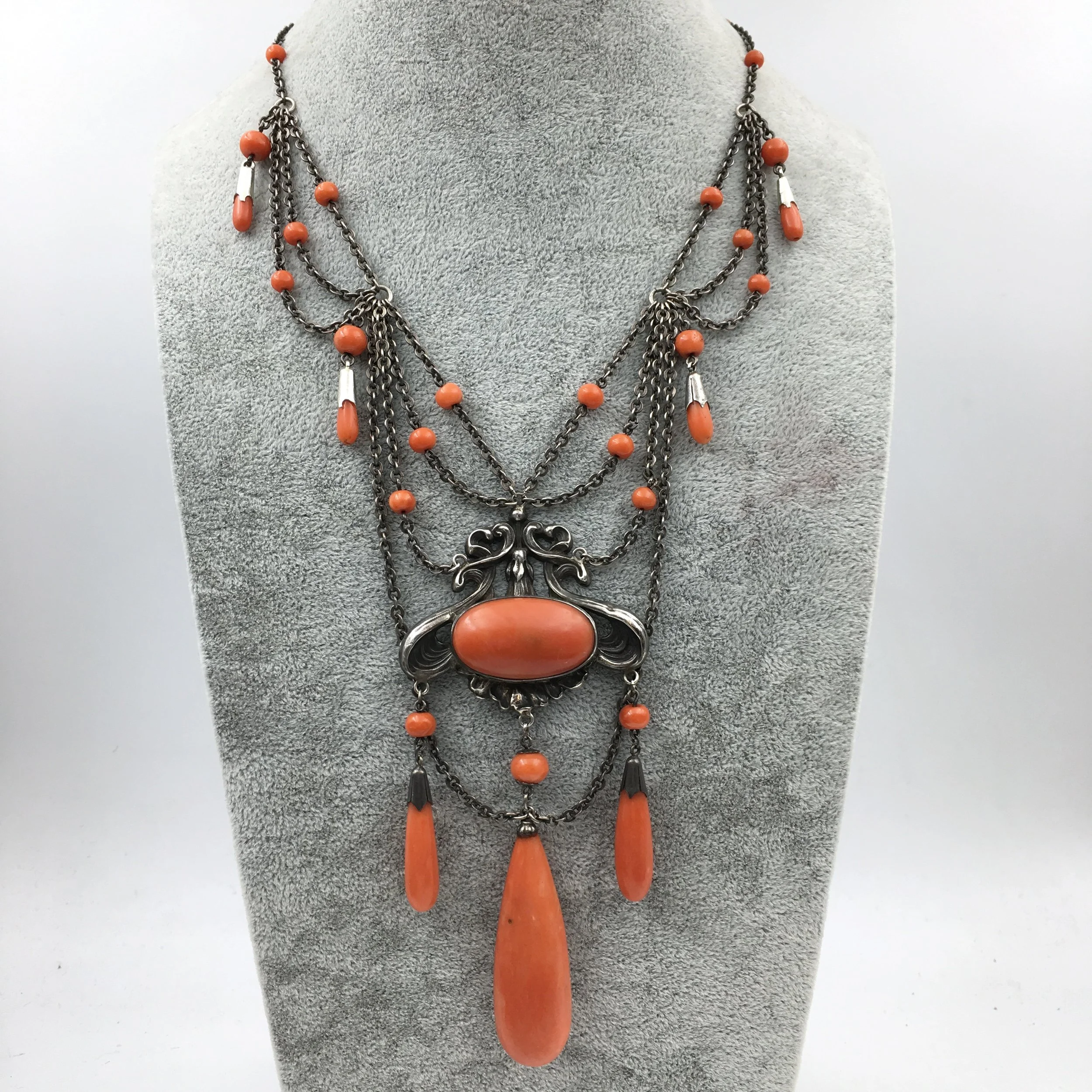 Jugendstil Art Nouveau coral festoon necklace Reverie antique jewelry NYC