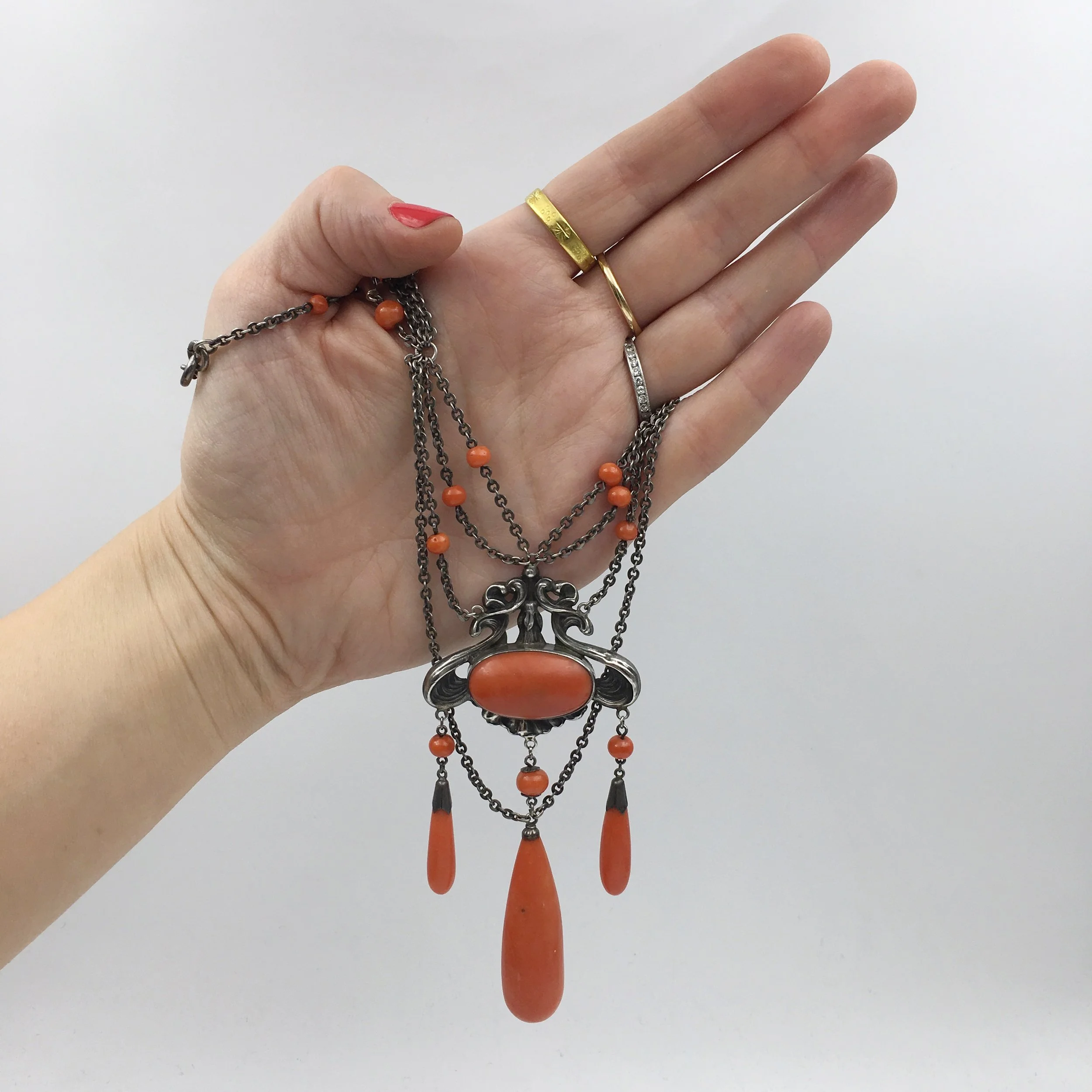 Jugendstil Art Nouveau coral festoon necklace Reverie antique jewelry NYC