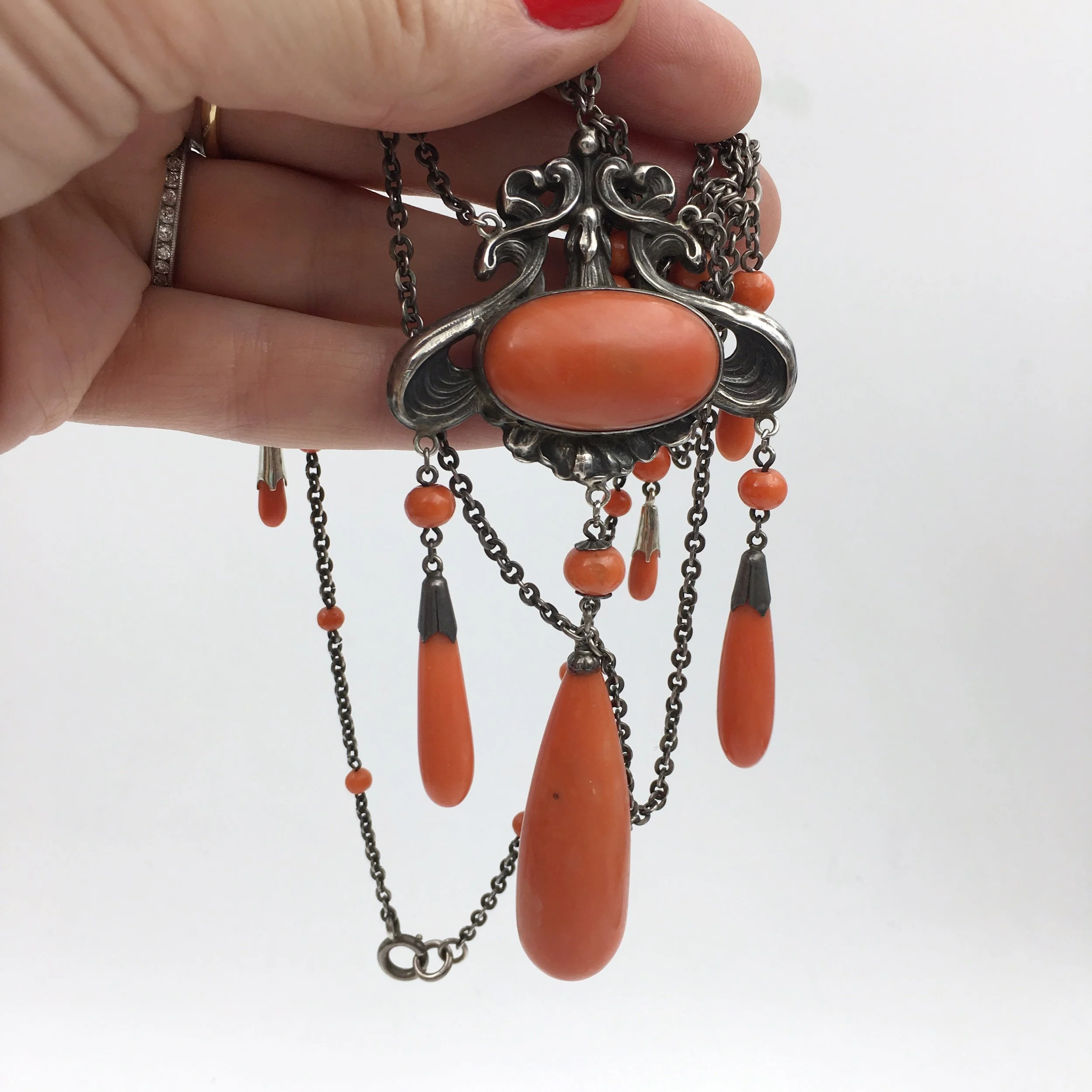 Jugendstil Art Nouveau coral festoon necklace Reverie antique jewelry NYC
