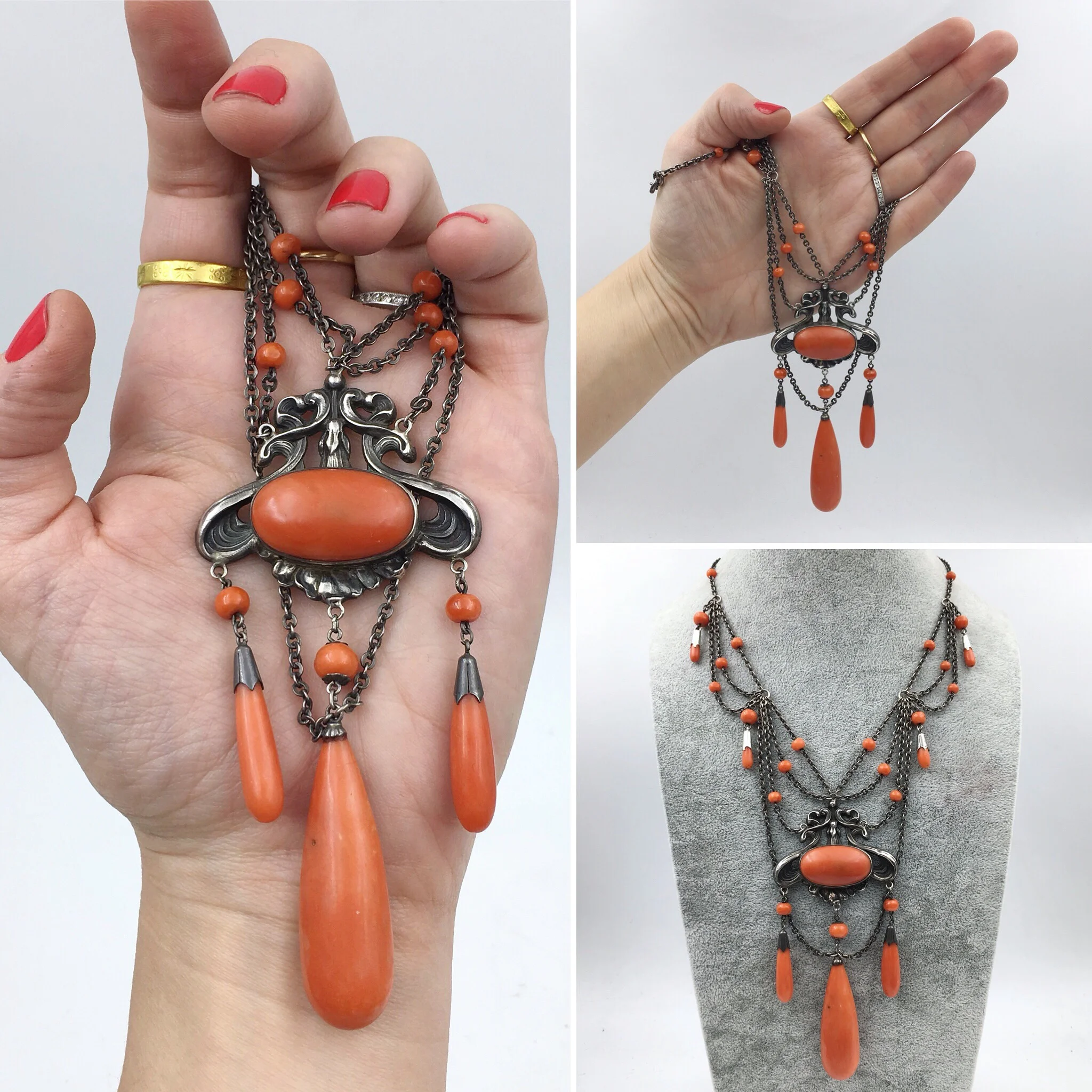 Jugendstil Art Nouveau coral festoon necklace Reverie antique jewelry NYC