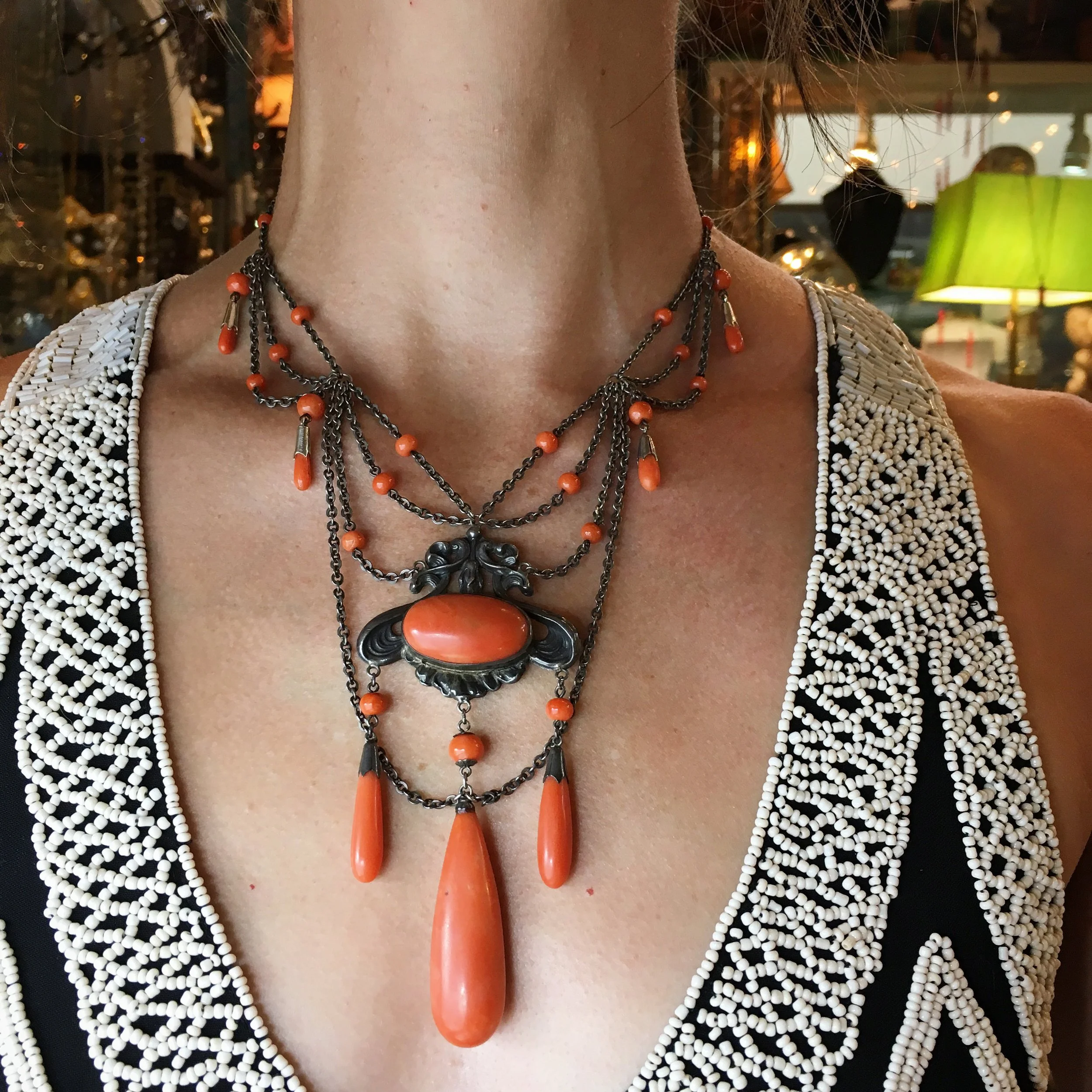 Jugendstil Art Nouveau coral festoon necklace Reverie antique jewelry NYC