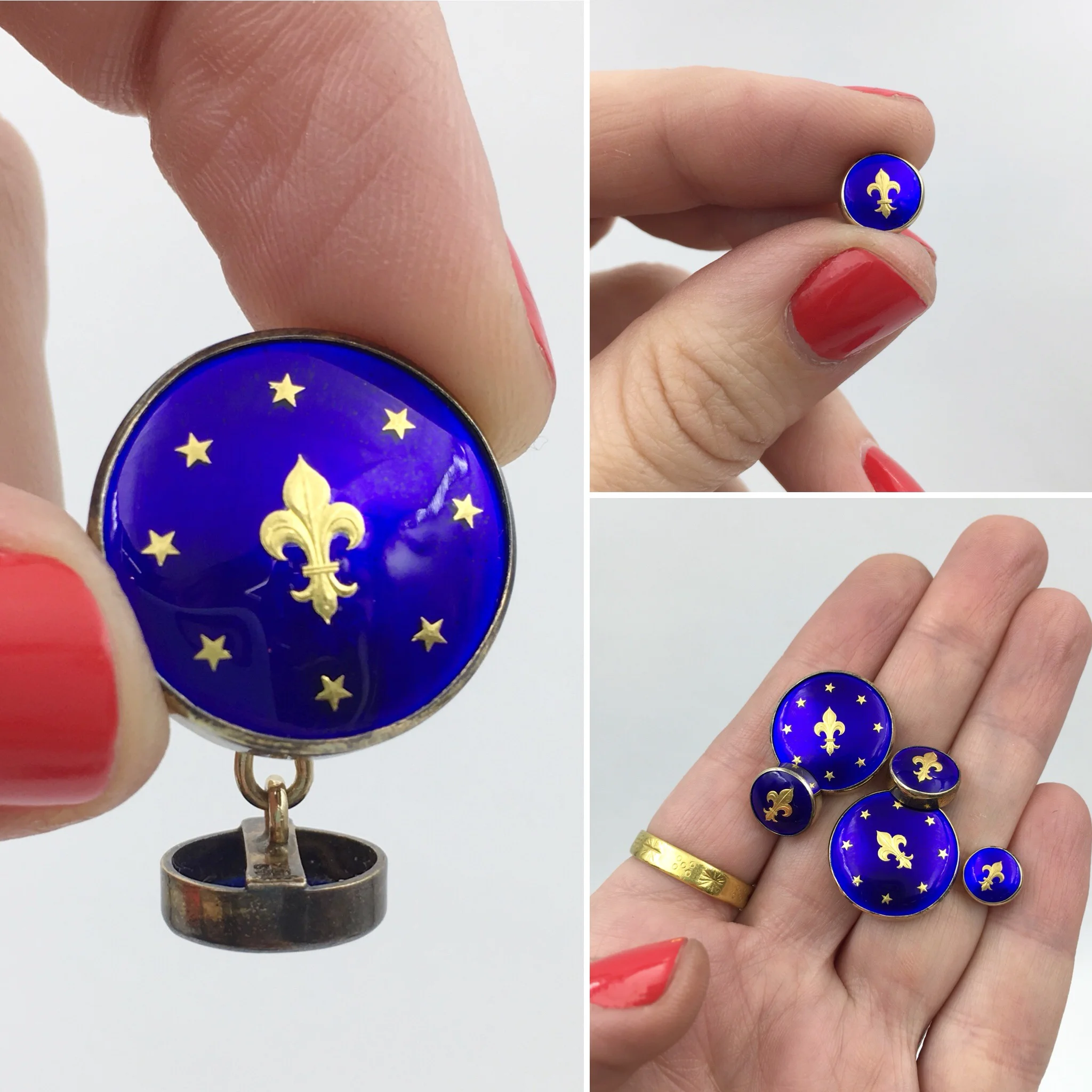 French enamel gold cuff links Reverie vintage jewelry NYC