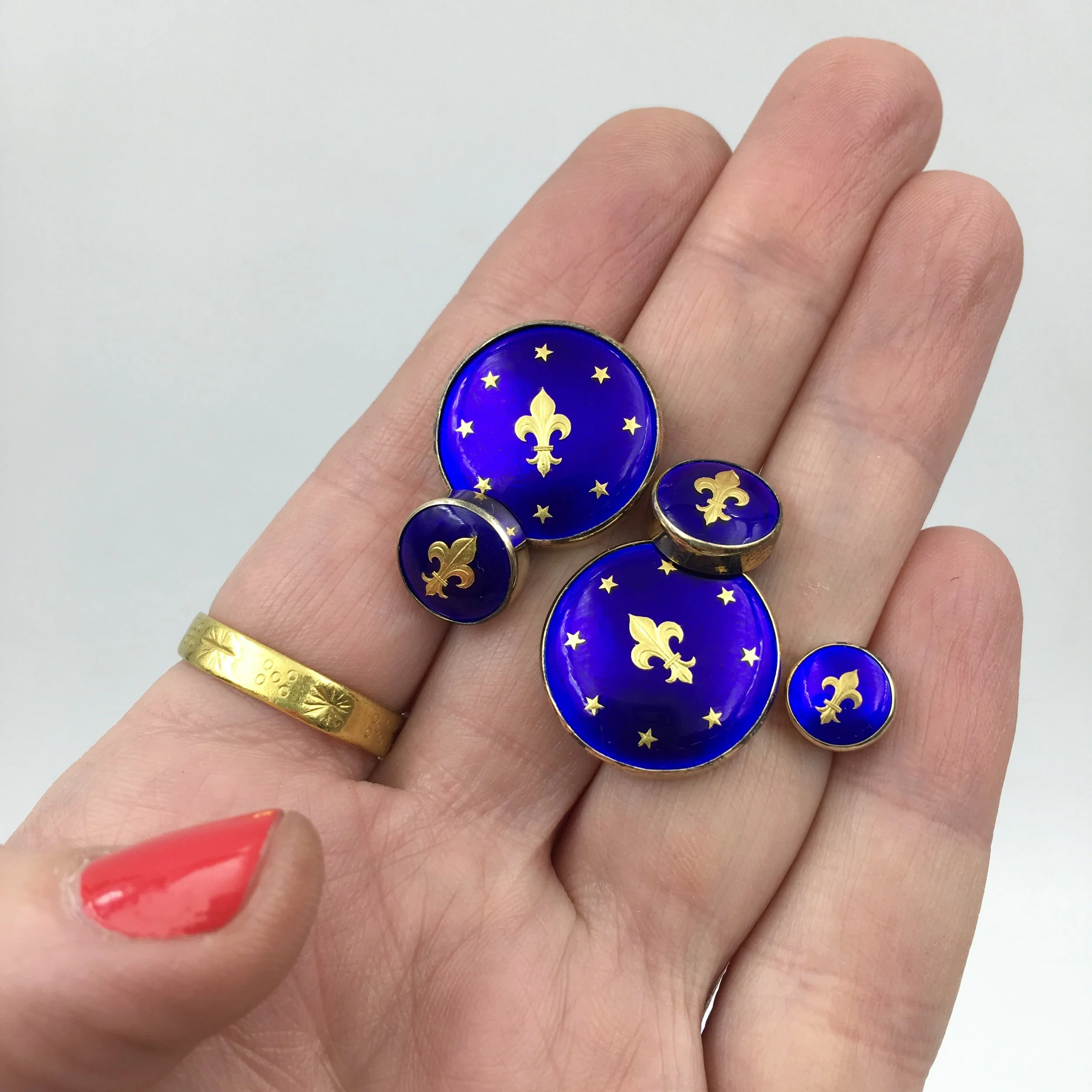 French enamel gold cuff links Reverie vintage jewelry NYC