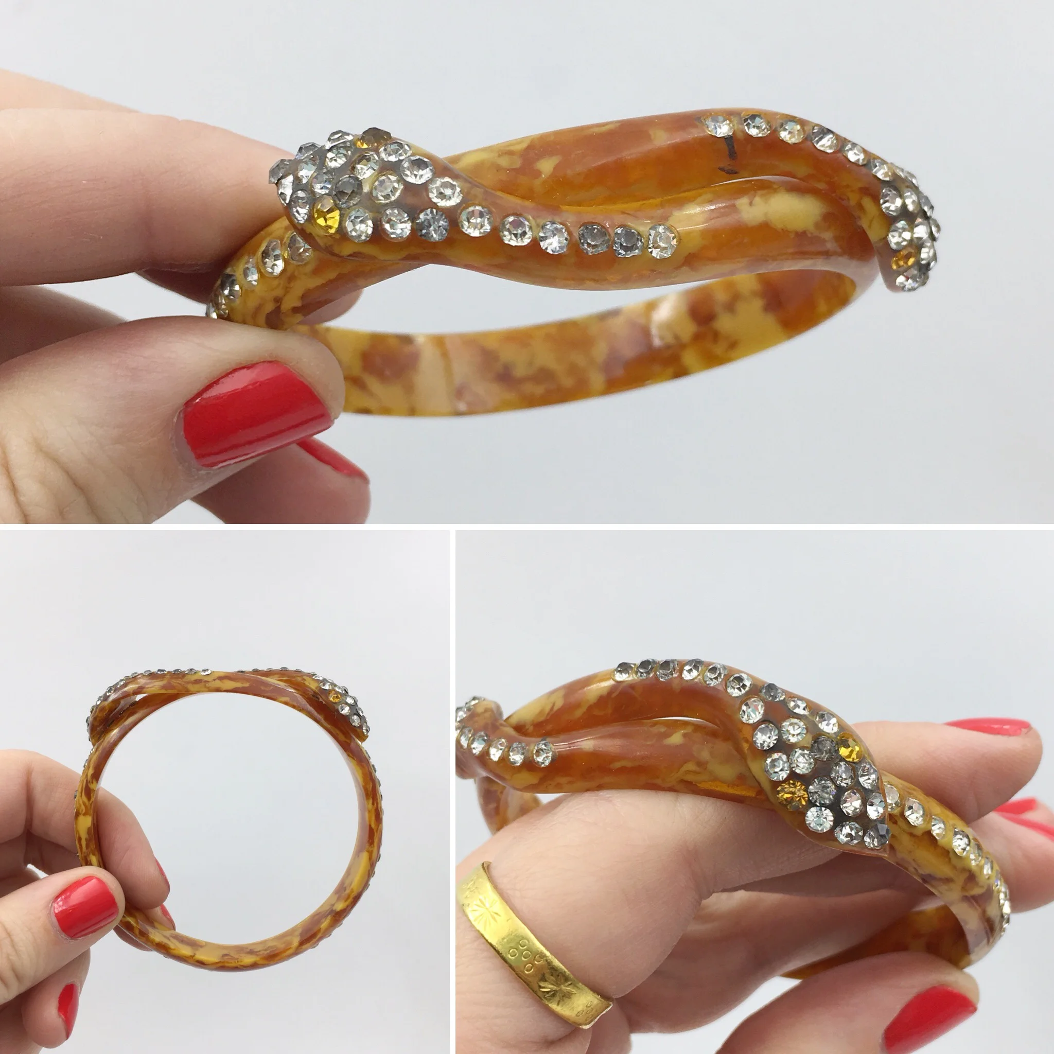 Vintage bakelite rhinestone snake bracelet Reverie vintage jewelry NYC