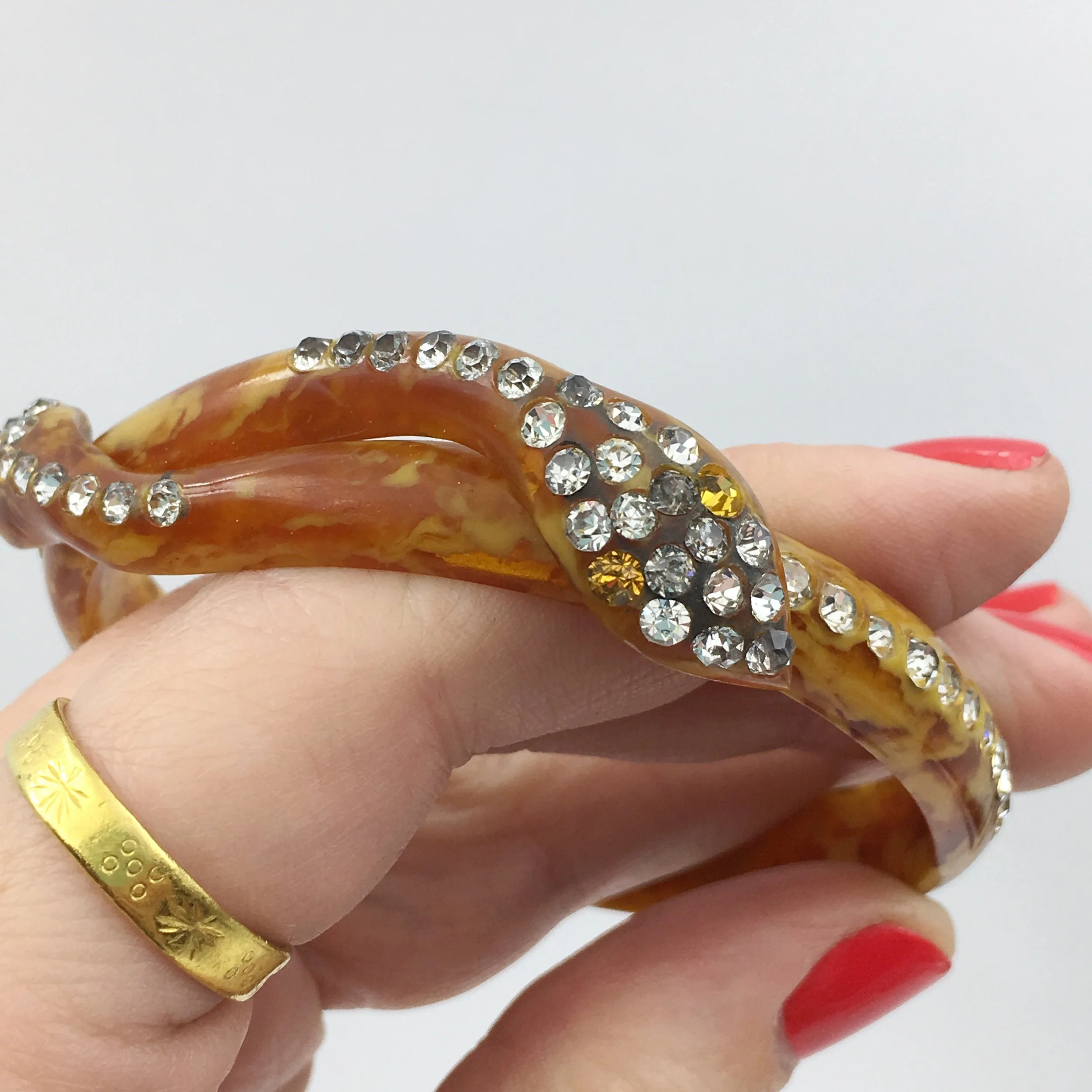 Vintage bakelite rhinestone snake bracelet Reverie vintage jewelry NYC