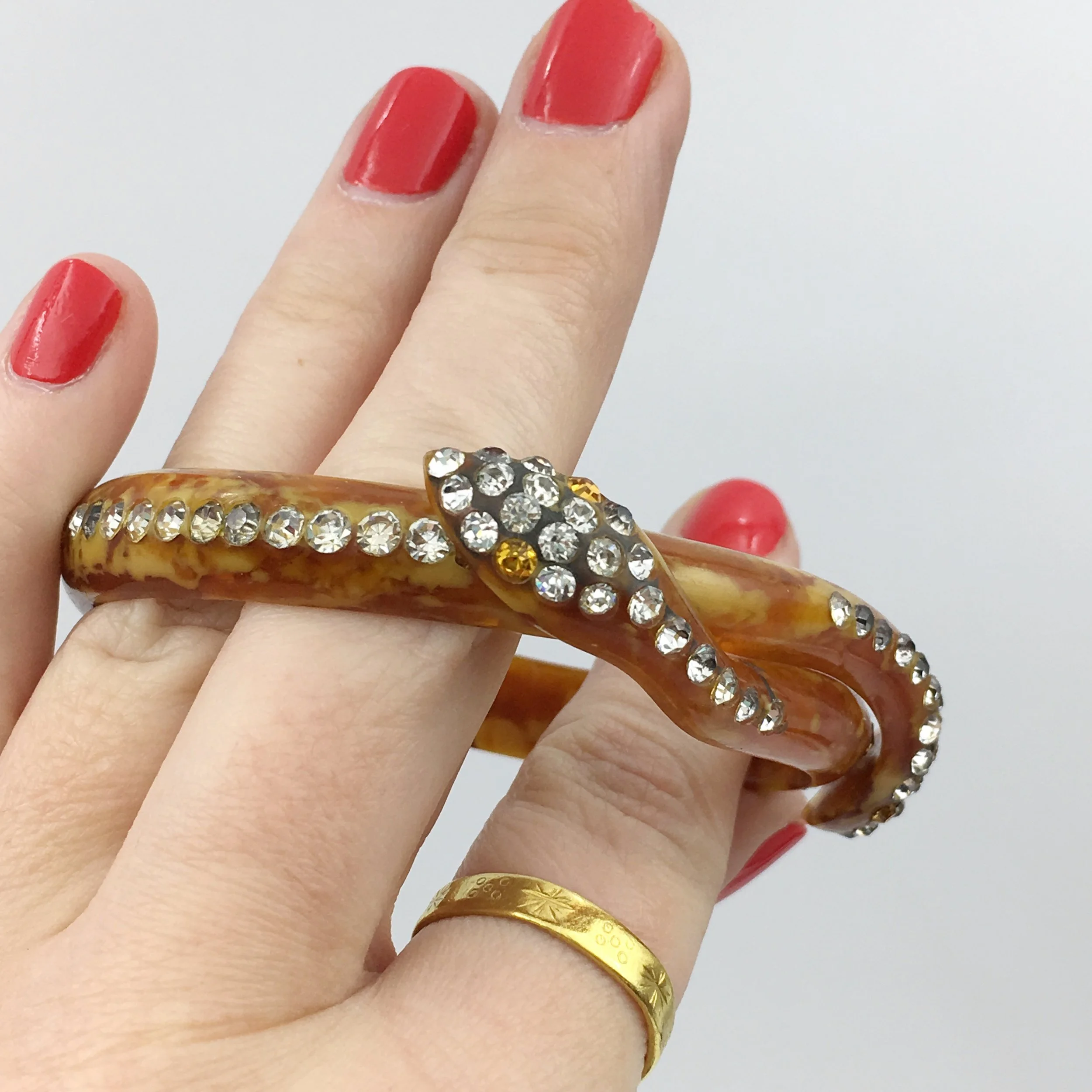 Vintage bakelite rhinestone snake bracelet Reverie vintage jewelry NYC